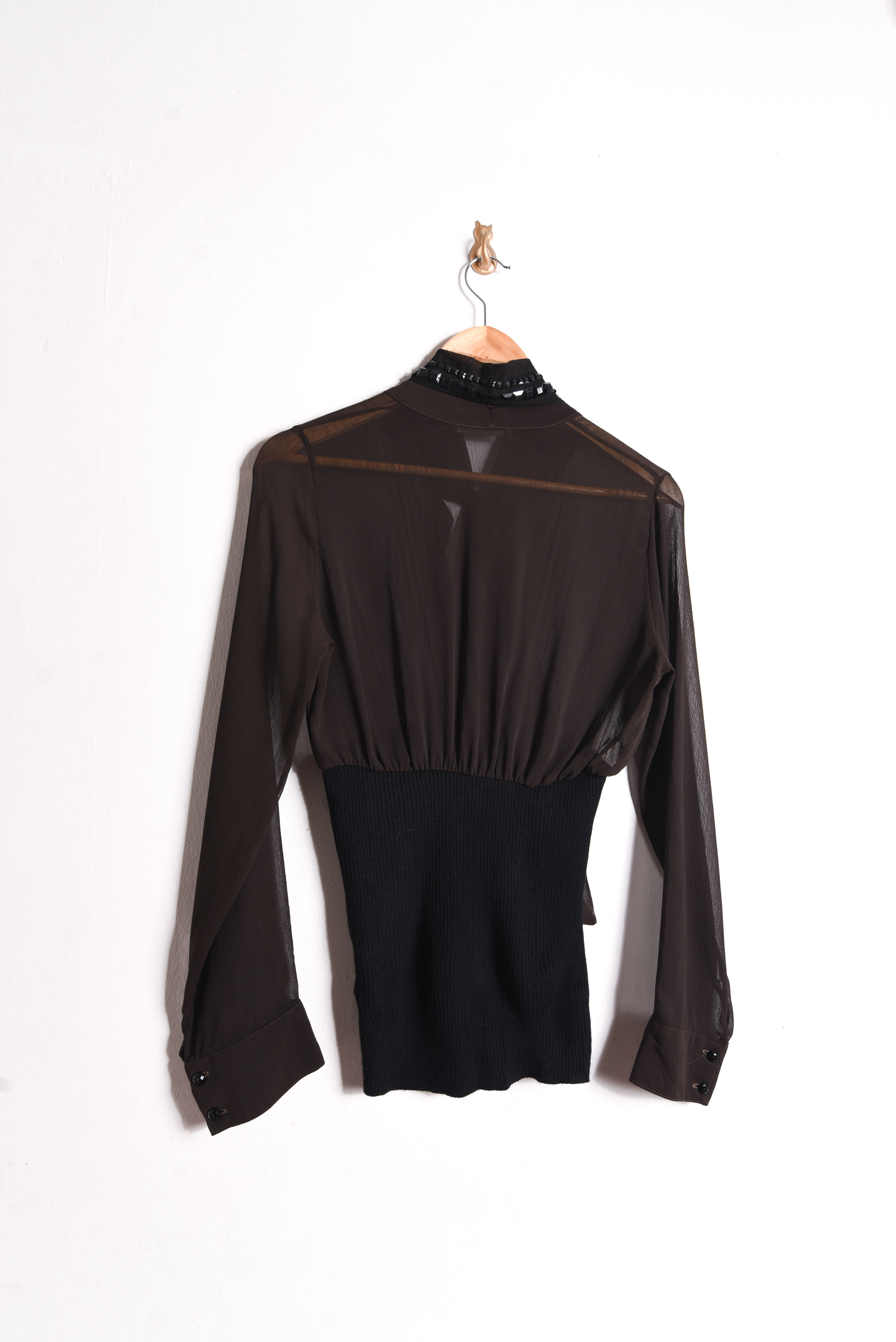 Blusa café transparencia italiana