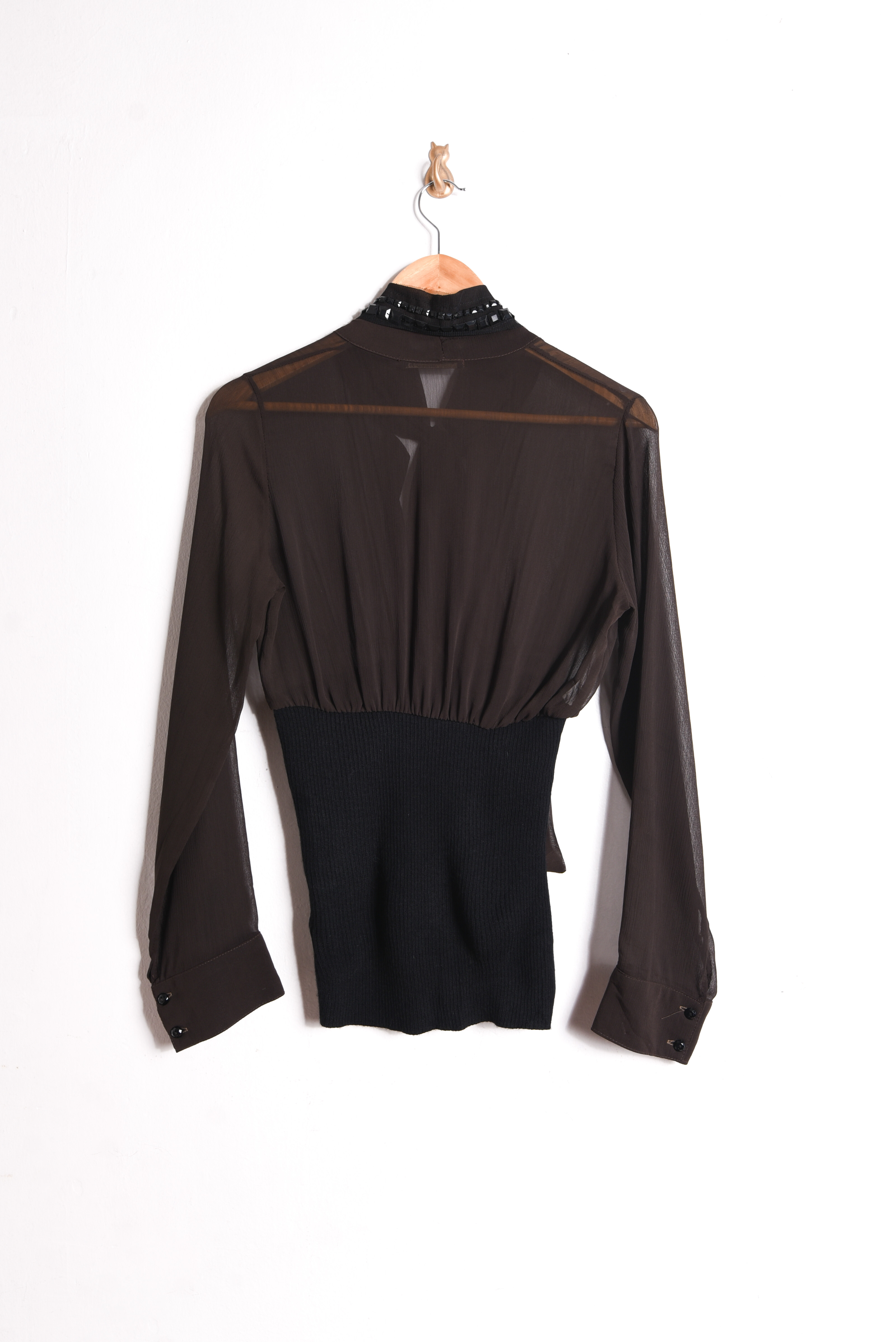 Blusa café transparencia italiana