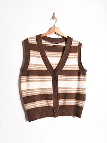 Sweater vest café rayado botones
