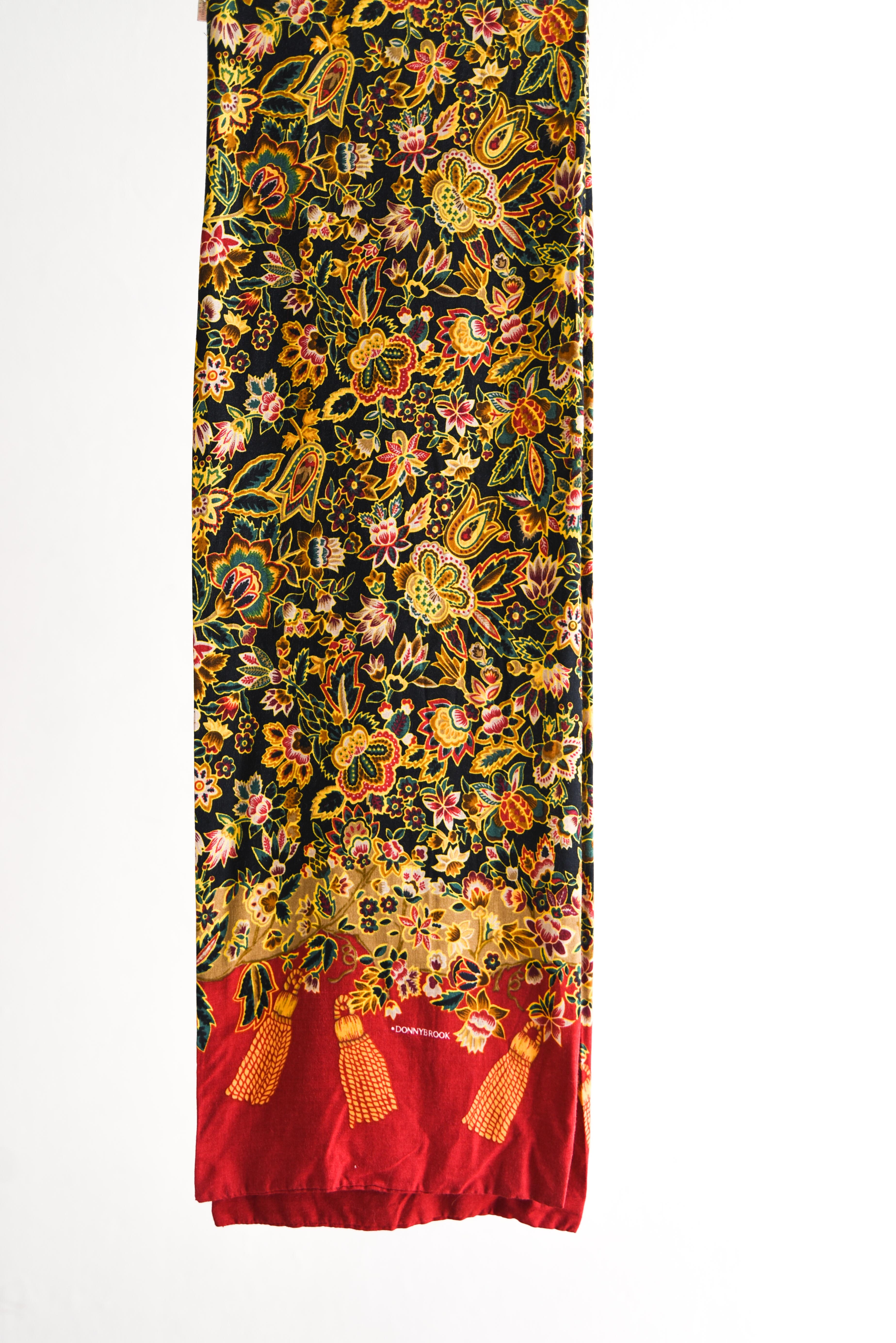 Pañuelo rectangular flores y borlas vintage