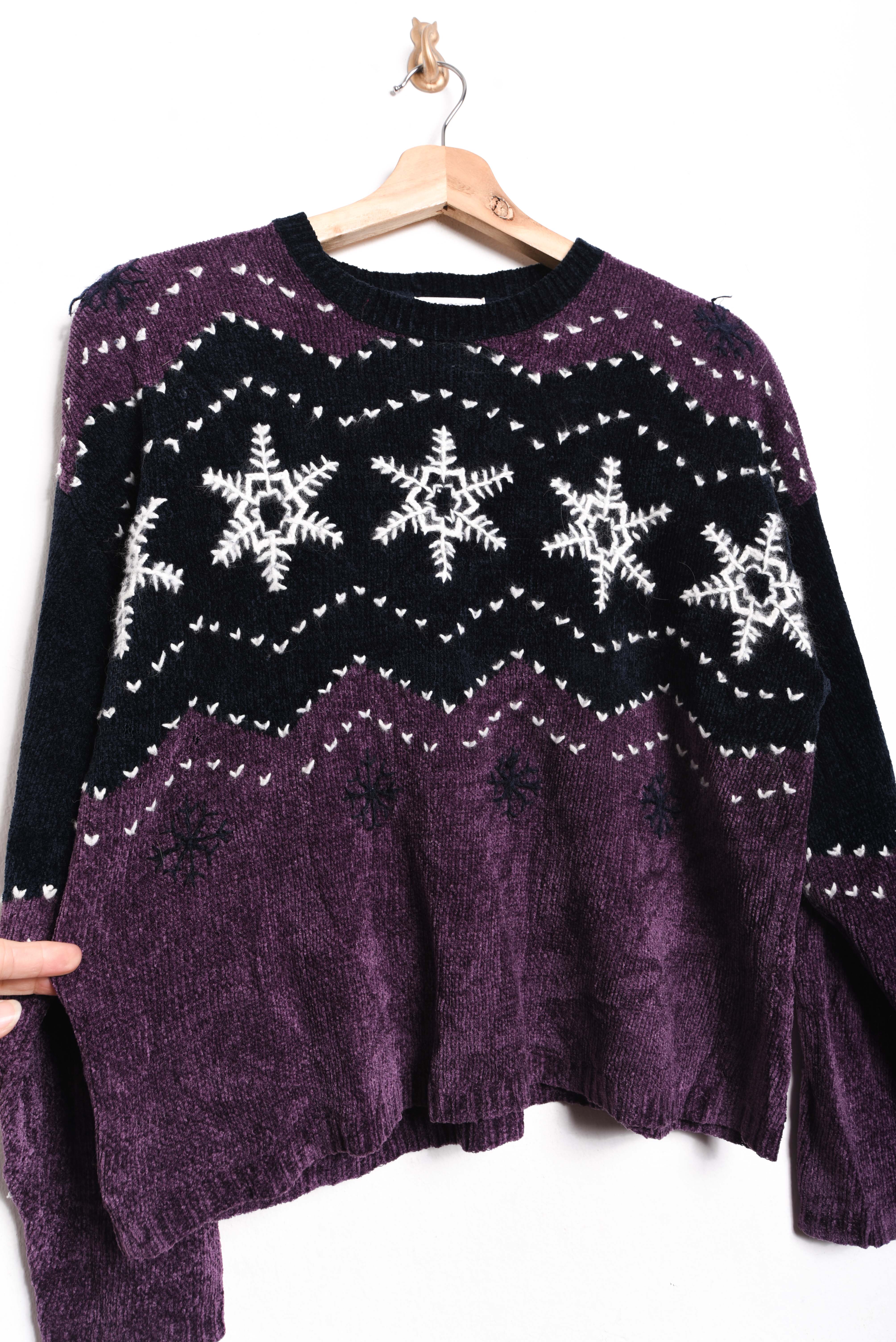 Chaleco chenille morado copos de nieve