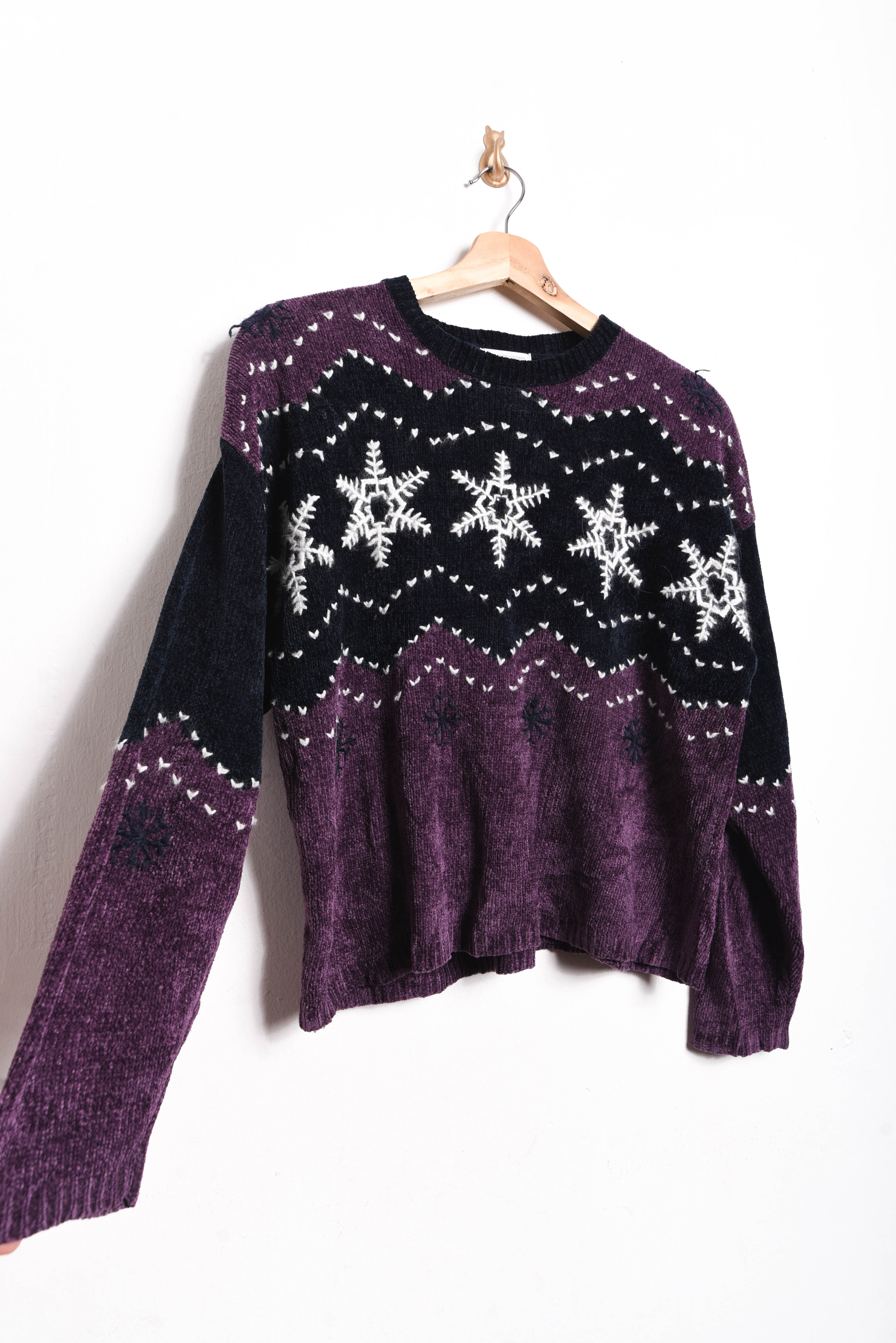 Chaleco chenille morado copos de nieve