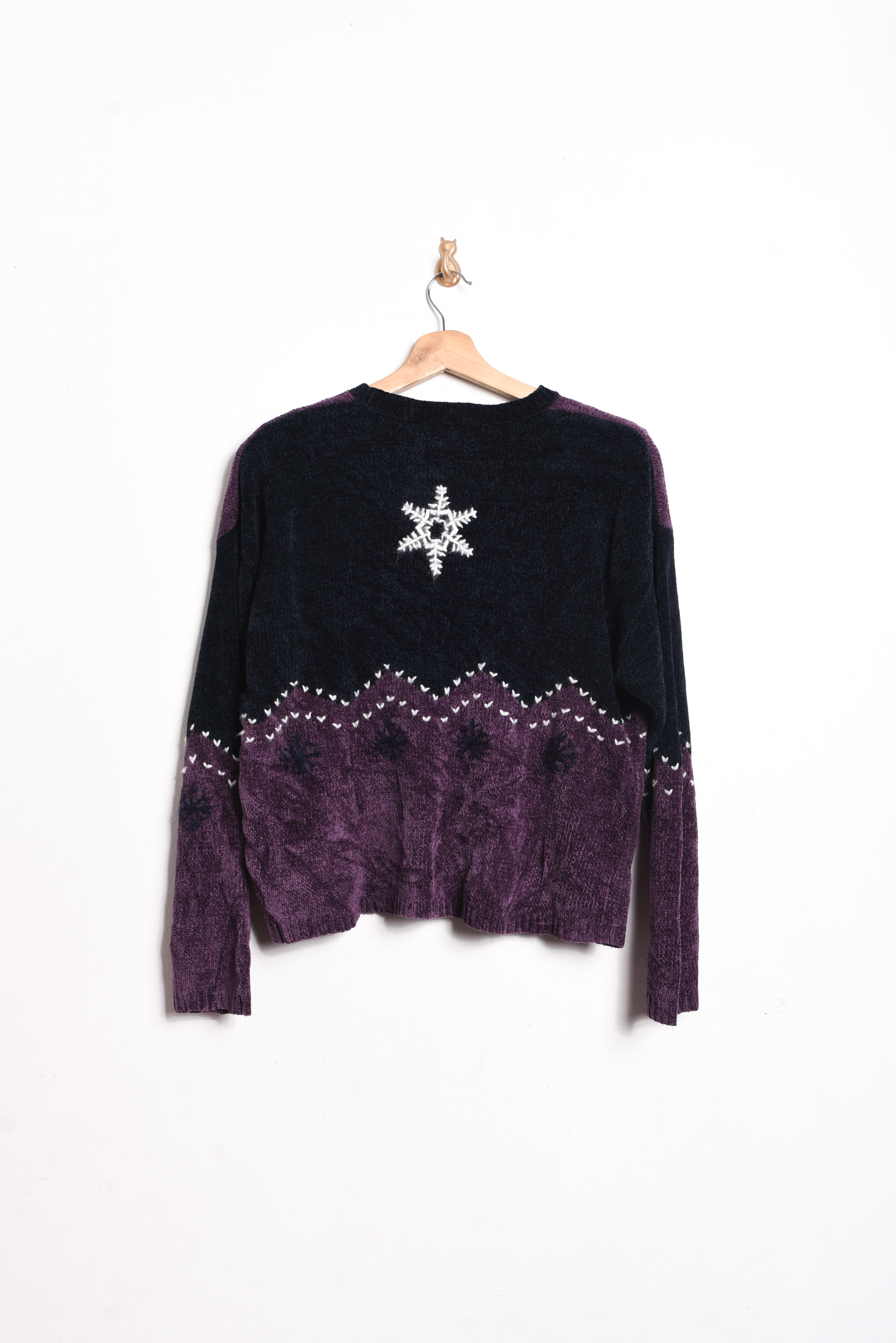 Chaleco chenille morado copos de nieve