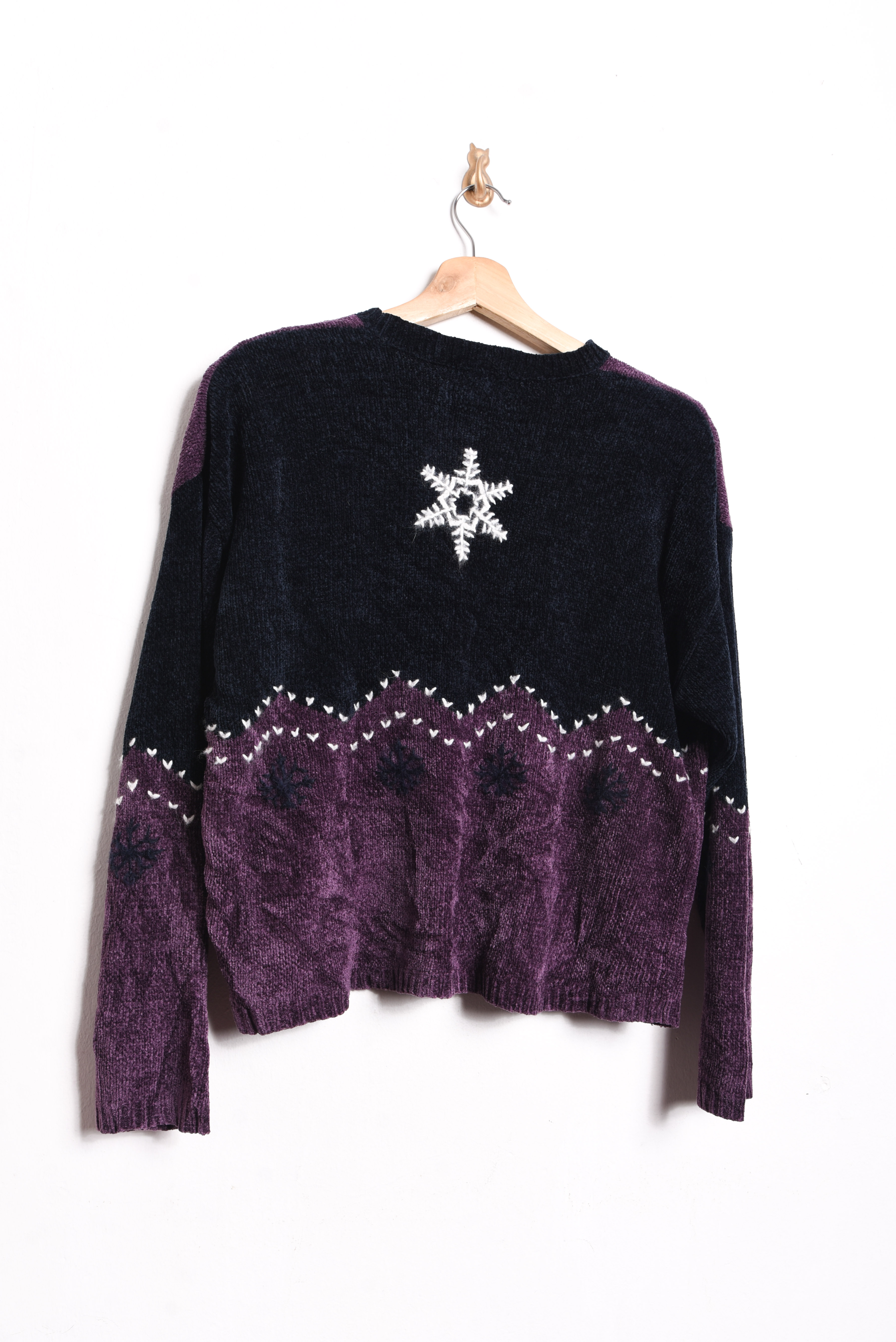 Chaleco chenille morado copos de nieve