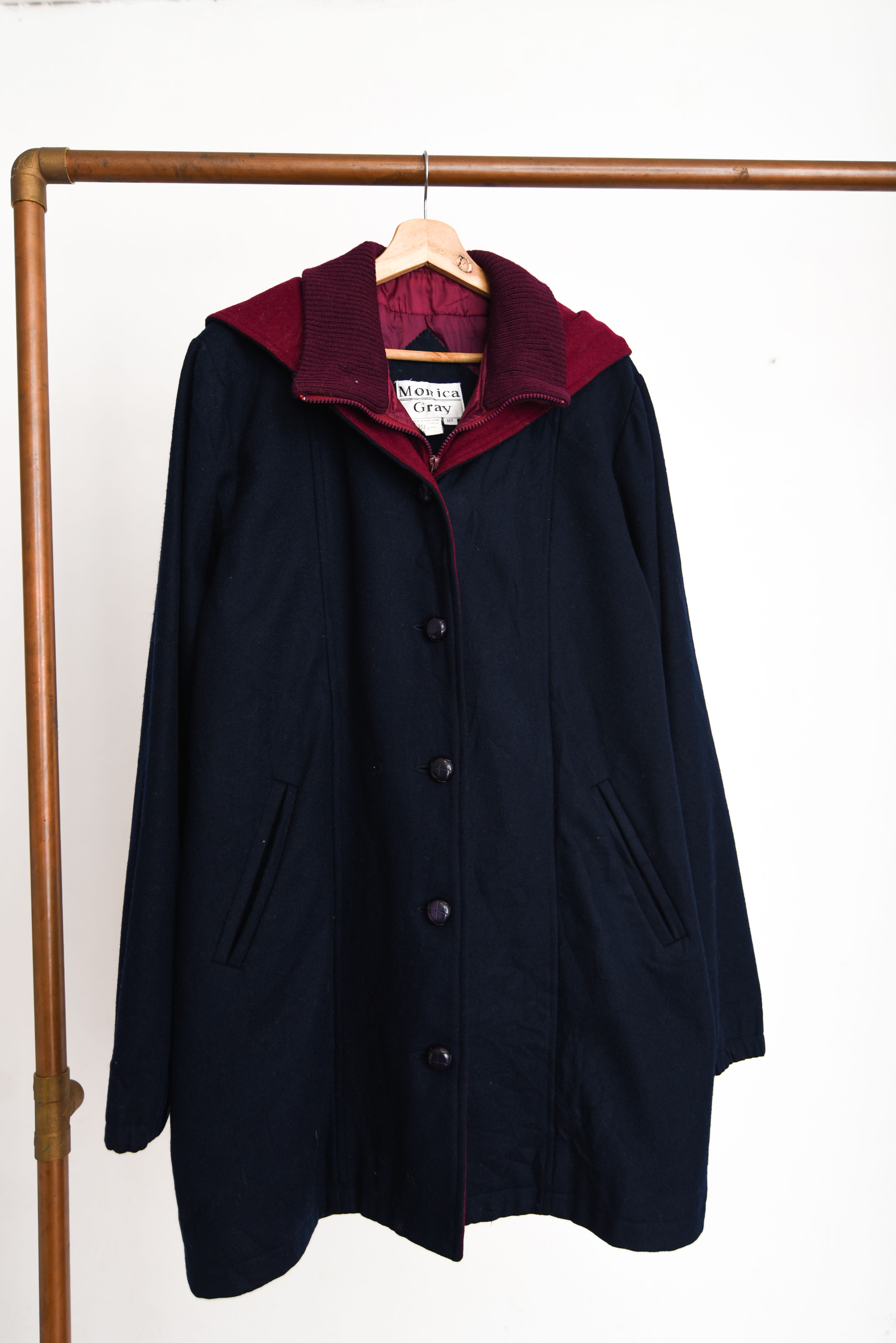 Abrigo navy burdeo lana botones vintage