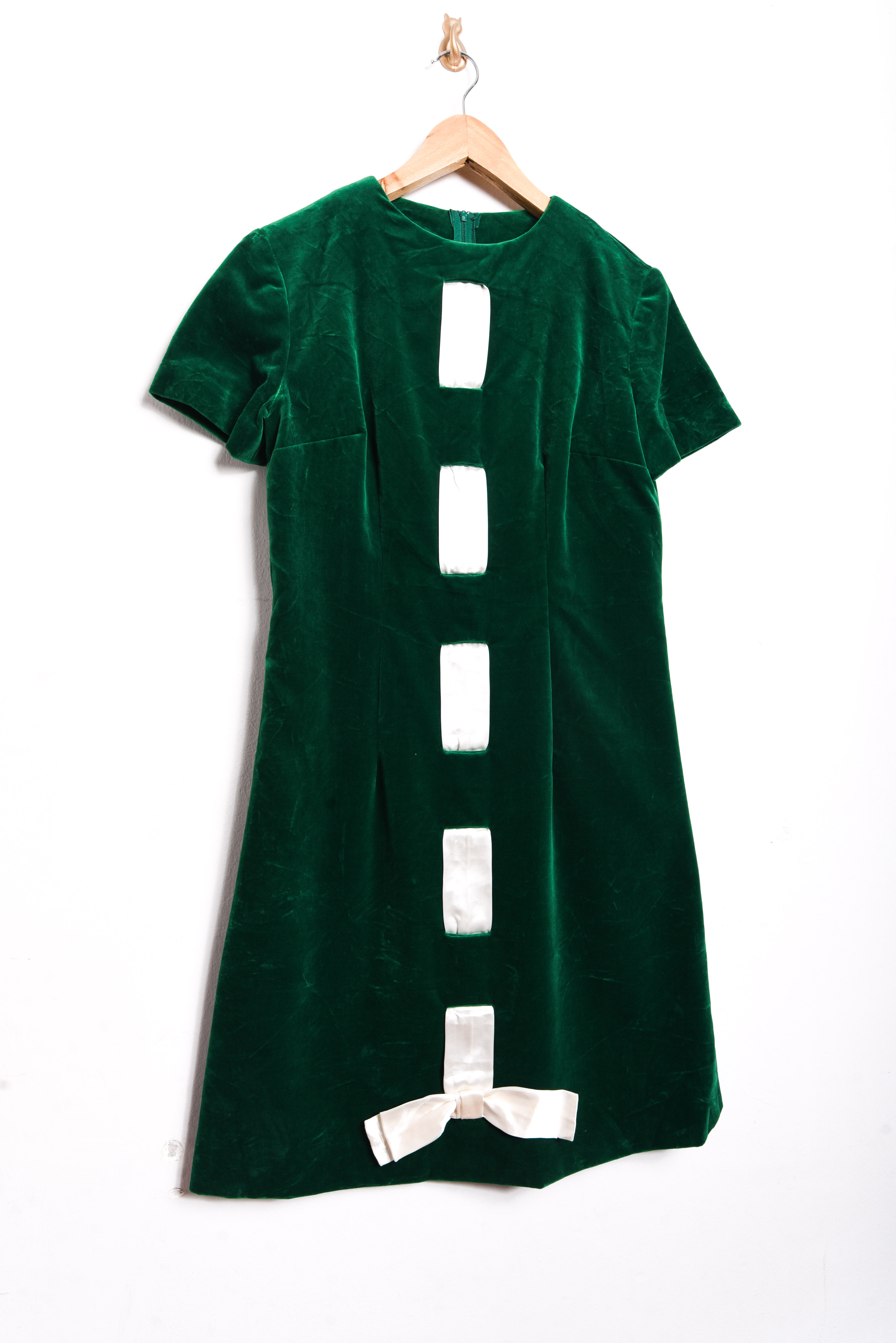 Vestido green velvet 60s
