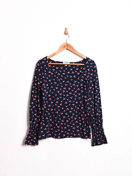 Top navy cherry print