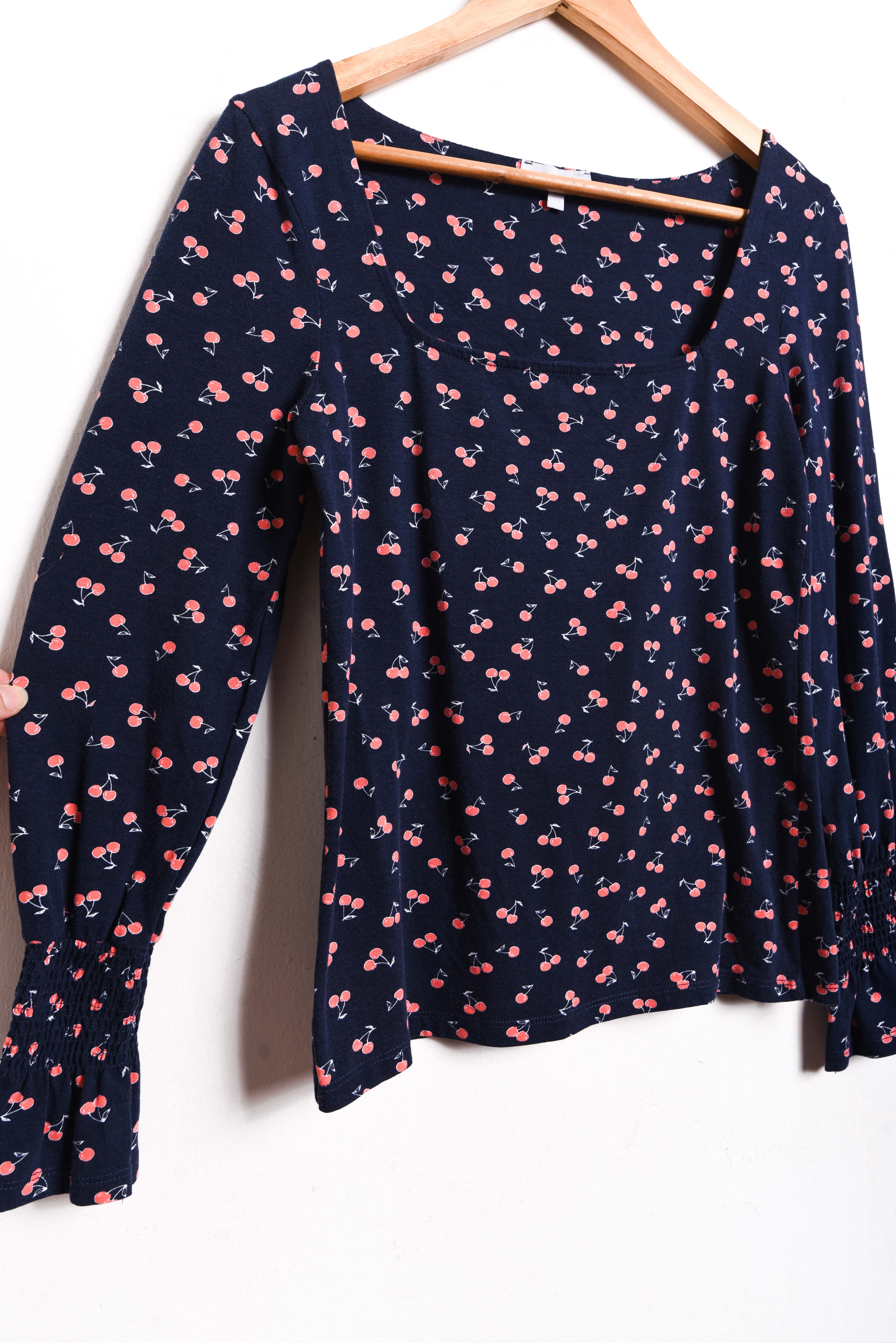 Top navy cherry print