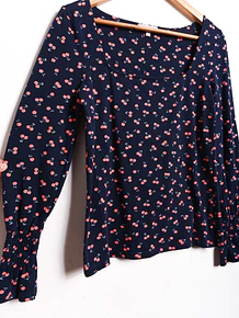 Top navy cherry print