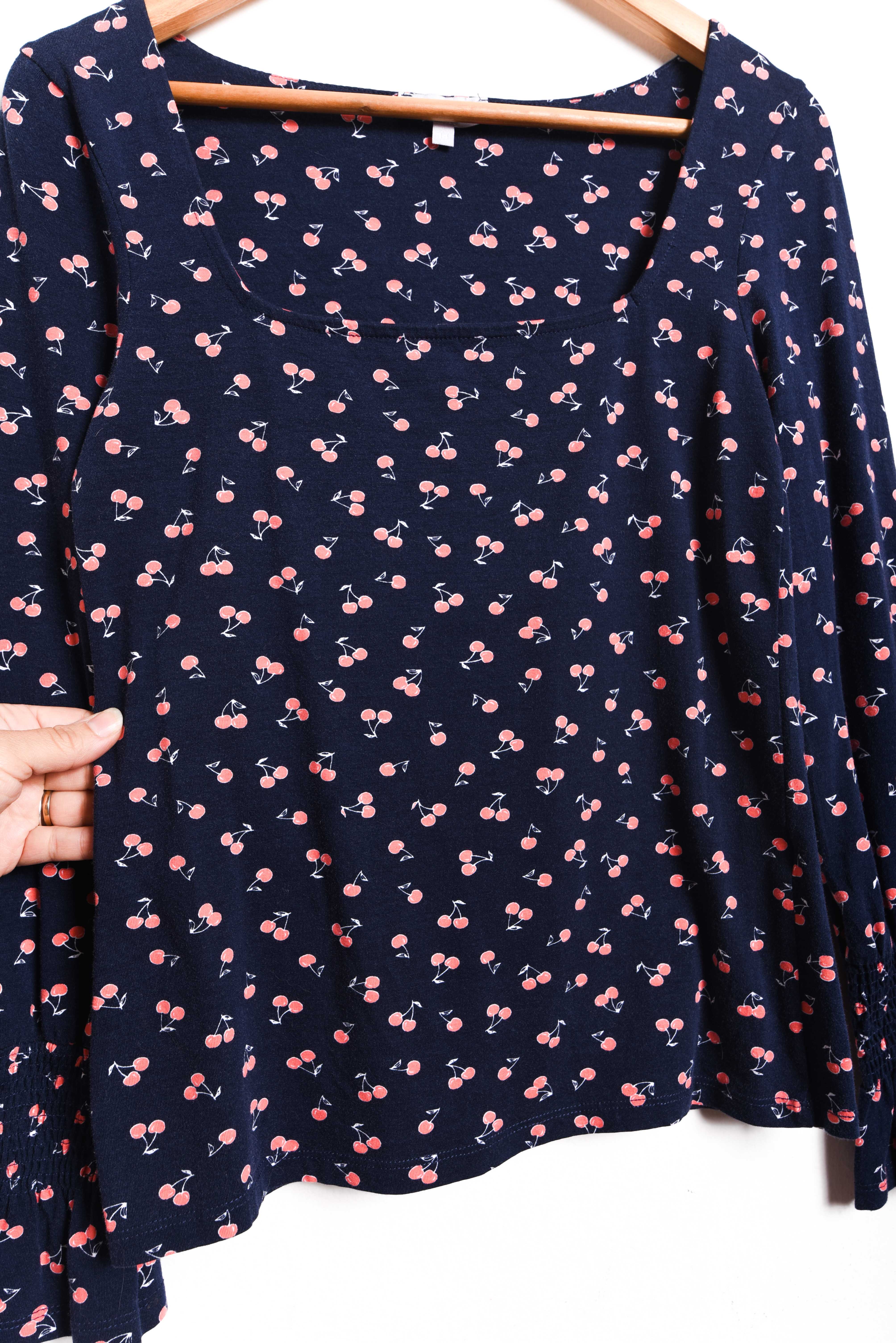 Top navy cherry print