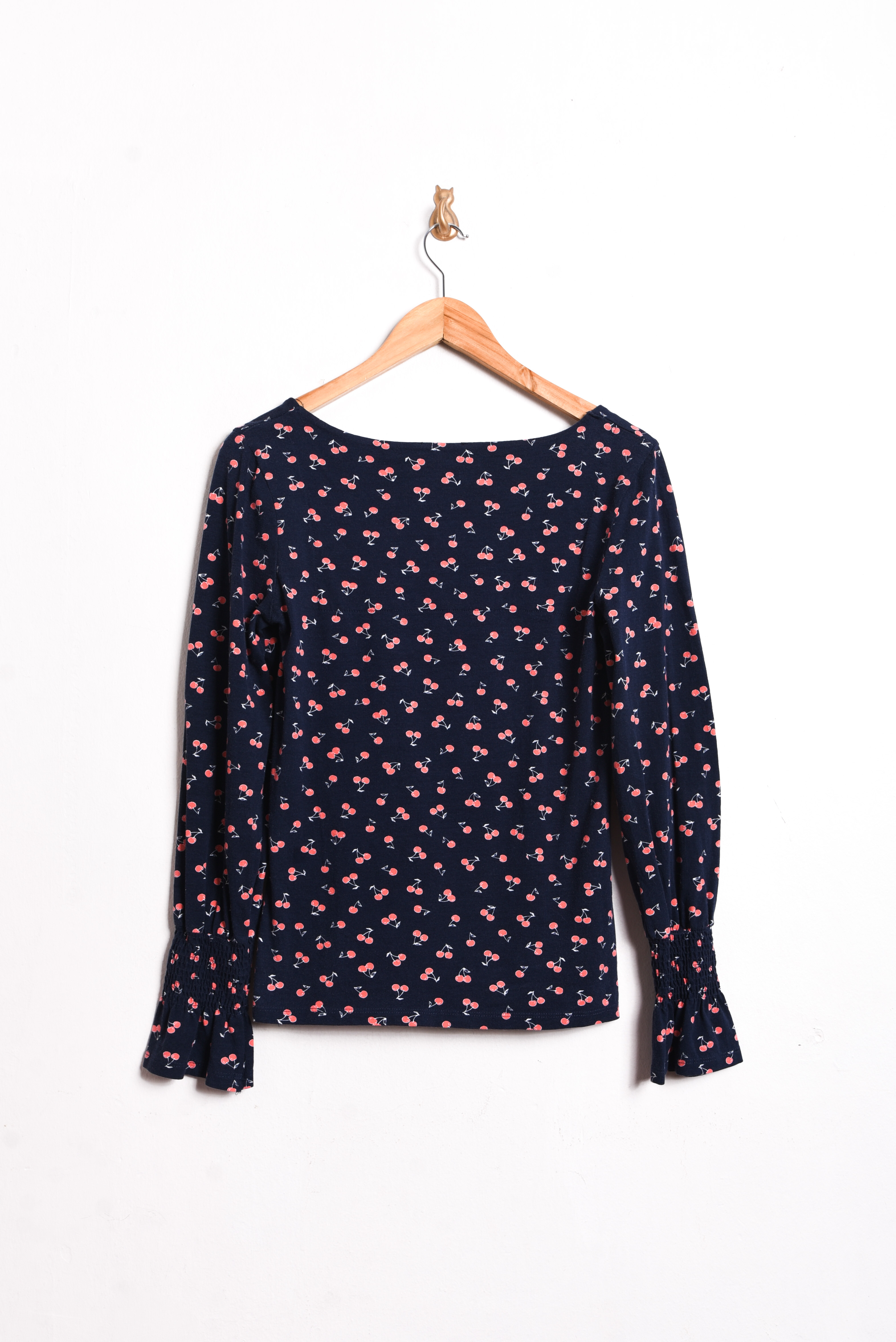 Top navy cherry print
