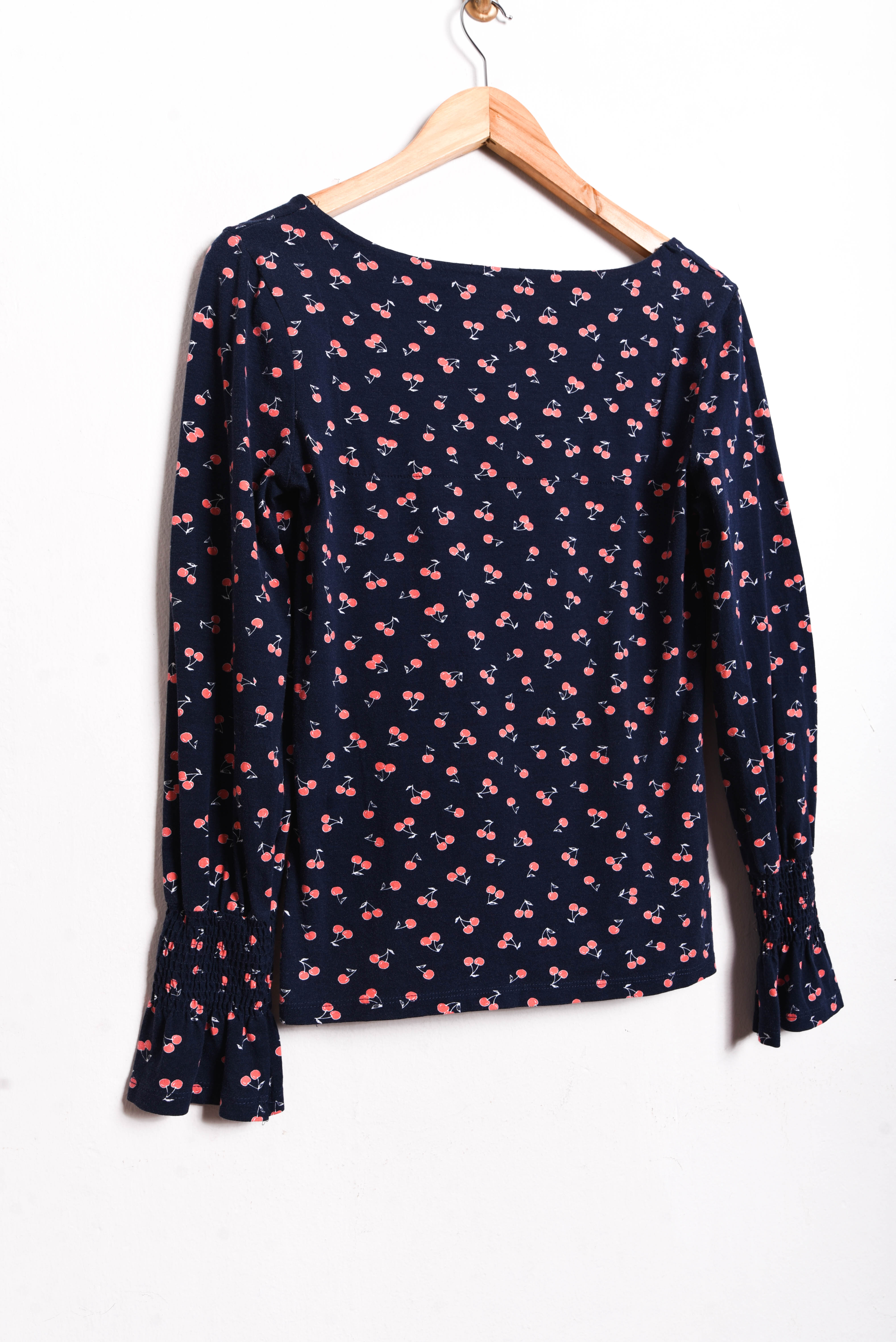Top navy cherry print