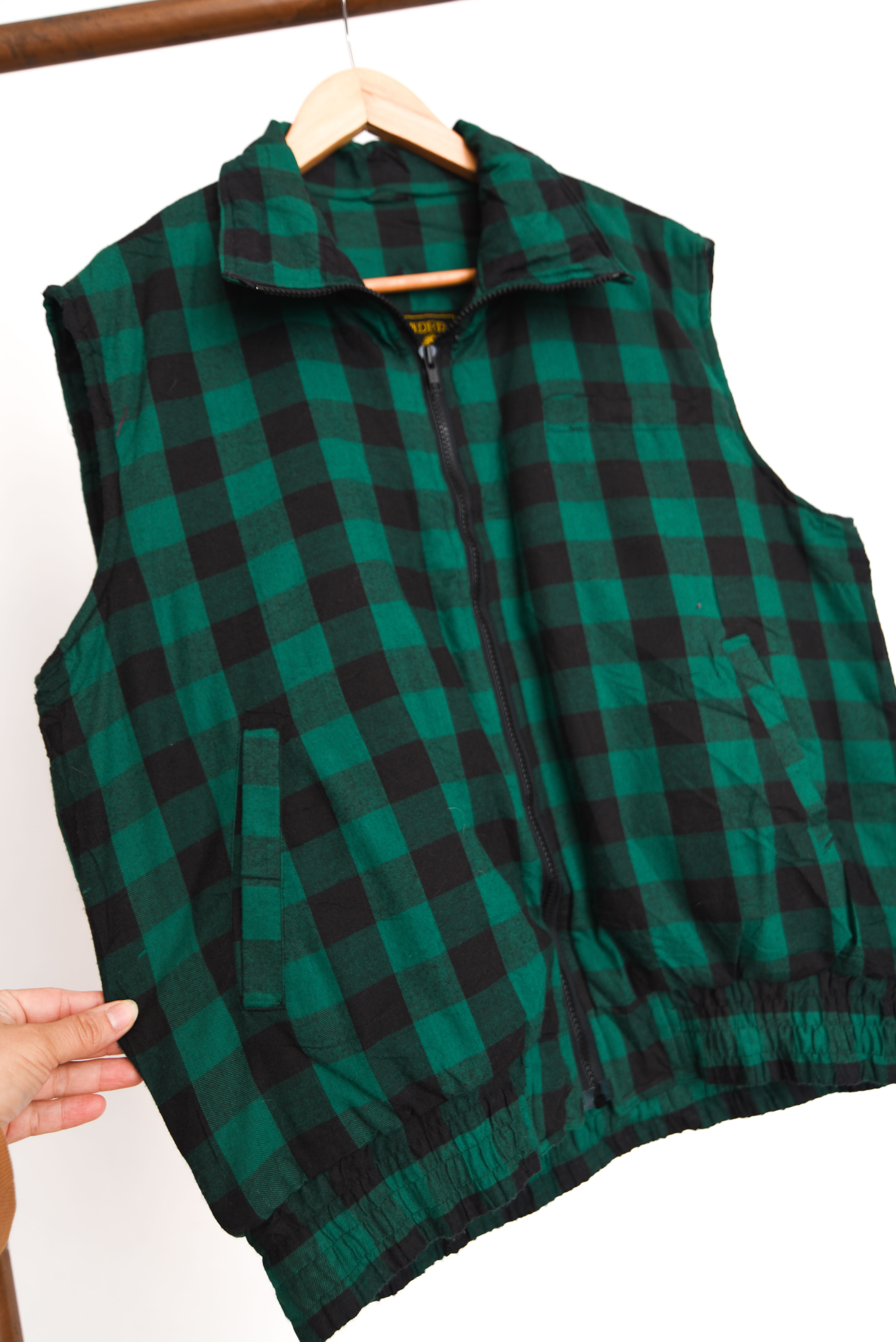 Chaqueta gingham green sin mangas 90s