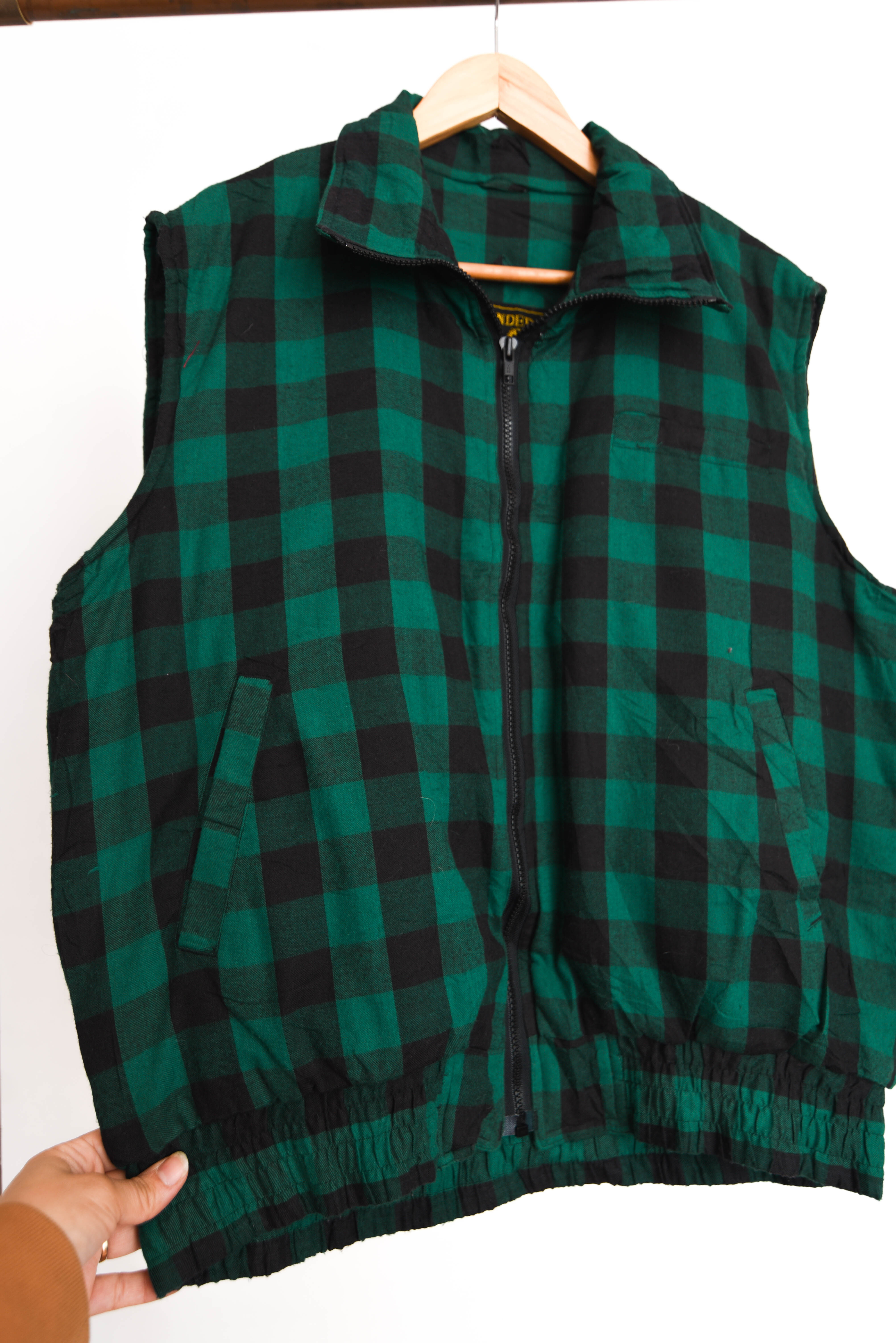 Chaqueta gingham green sin mangas 90s