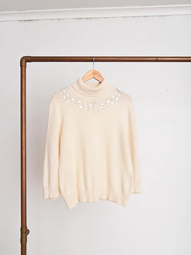 Chaleco marfil angora gemas