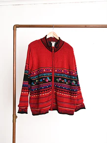 Cardigan rojo franjas 90s