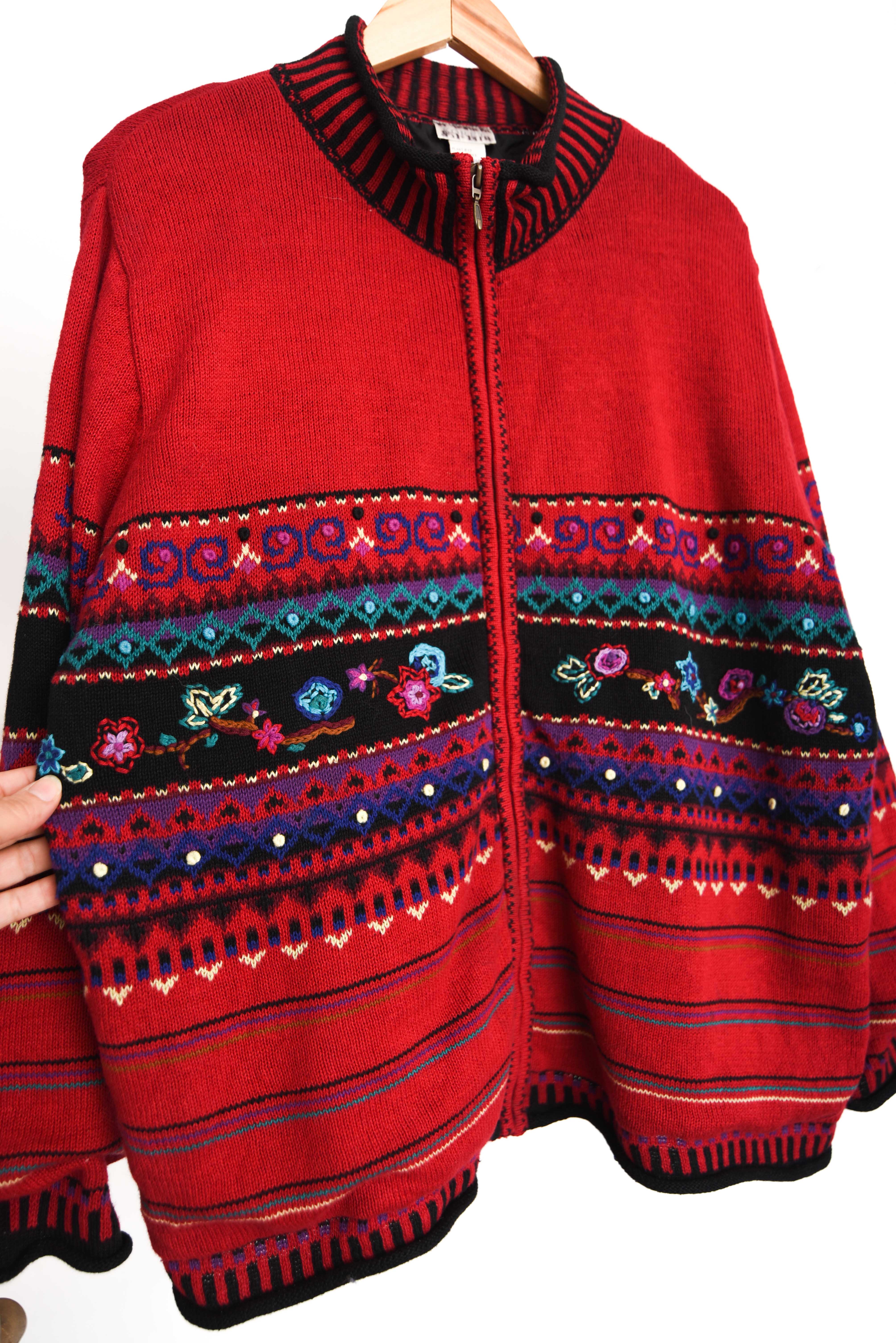 Cardigan rojo franjas 90s