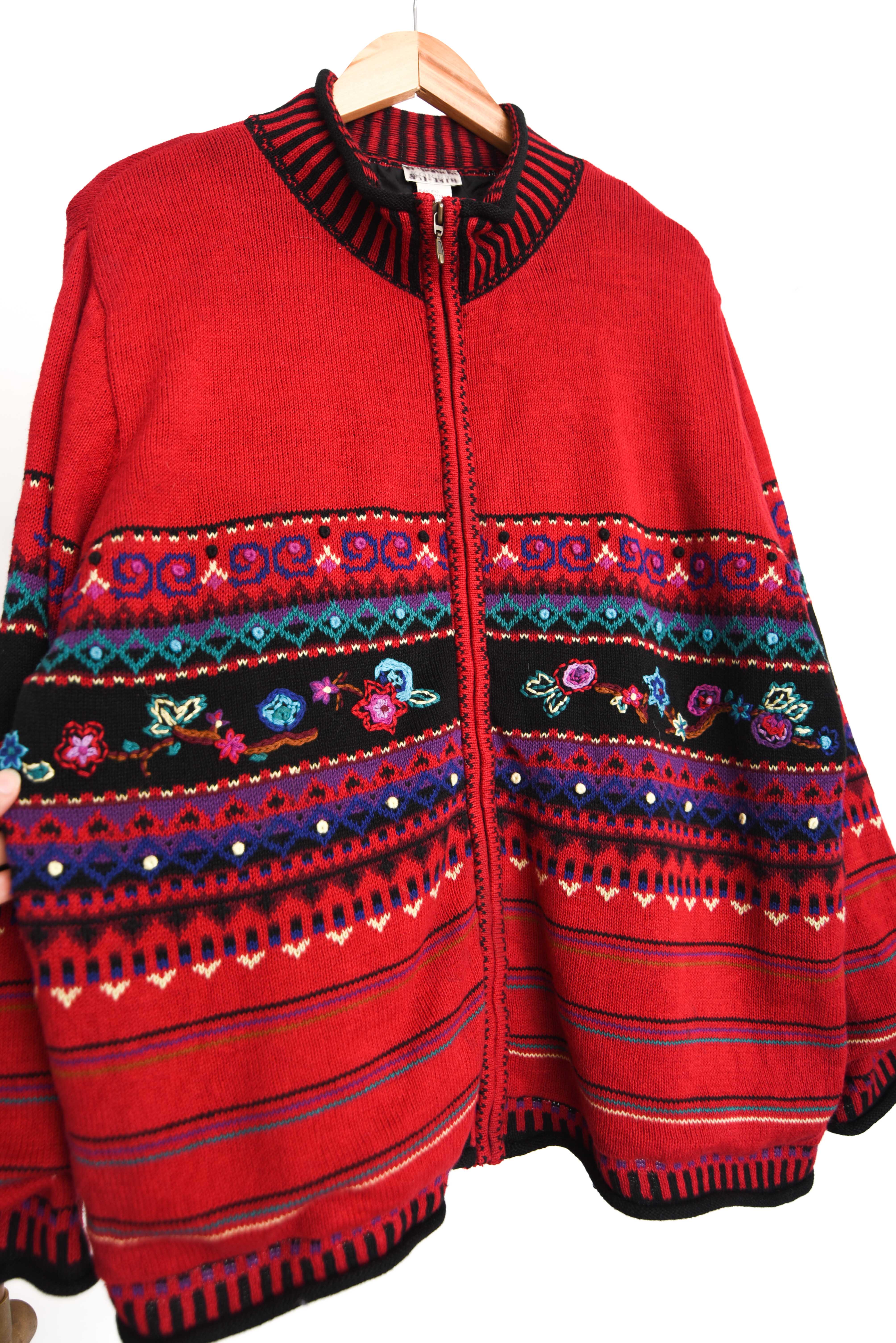 Cardigan rojo franjas 90s