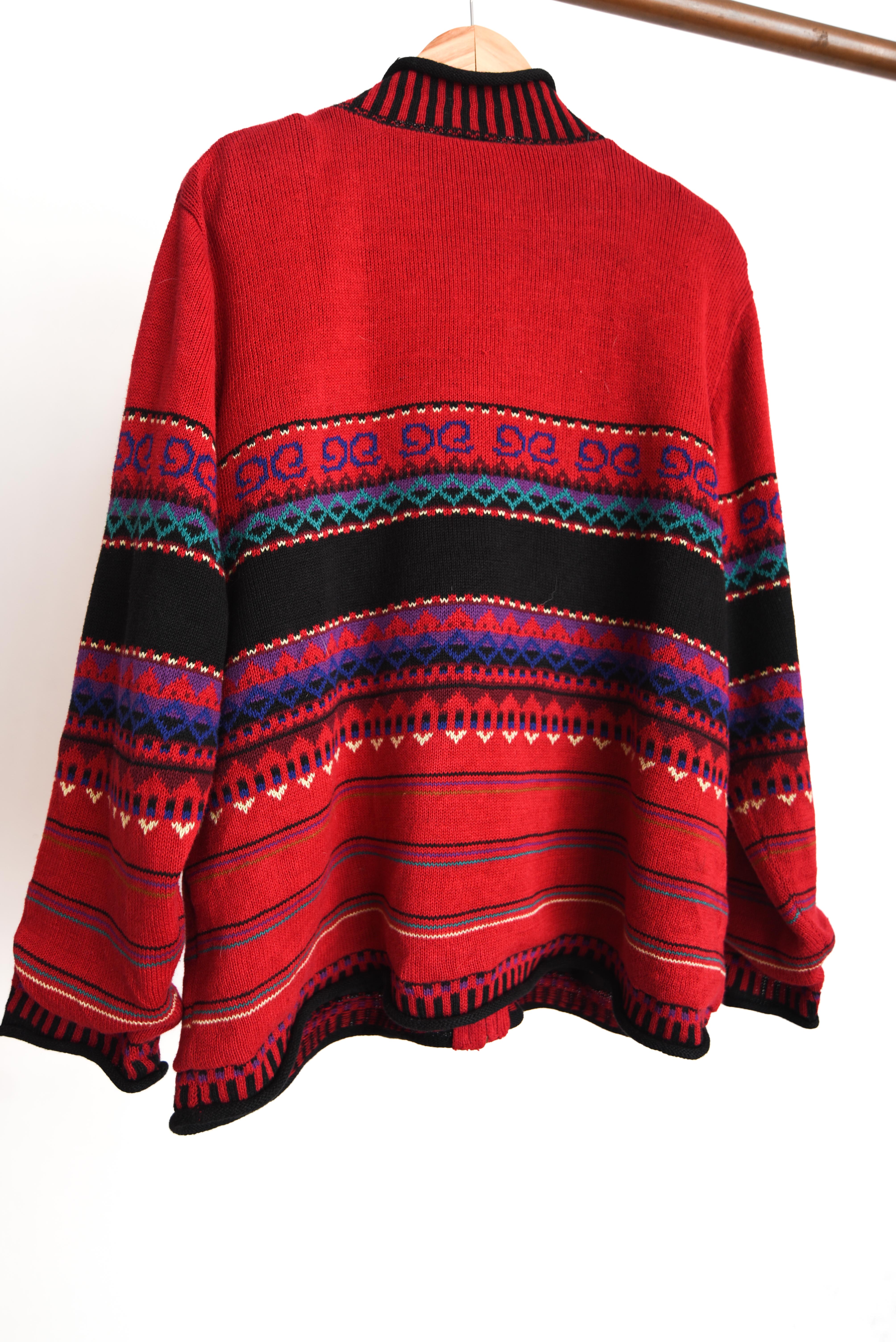 Cardigan rojo franjas 90s