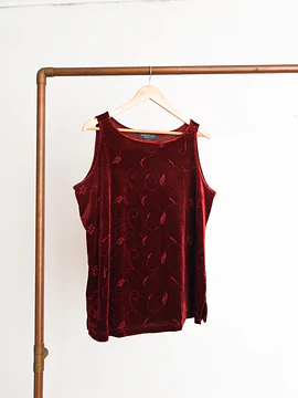 Top burdeo velvet floral 