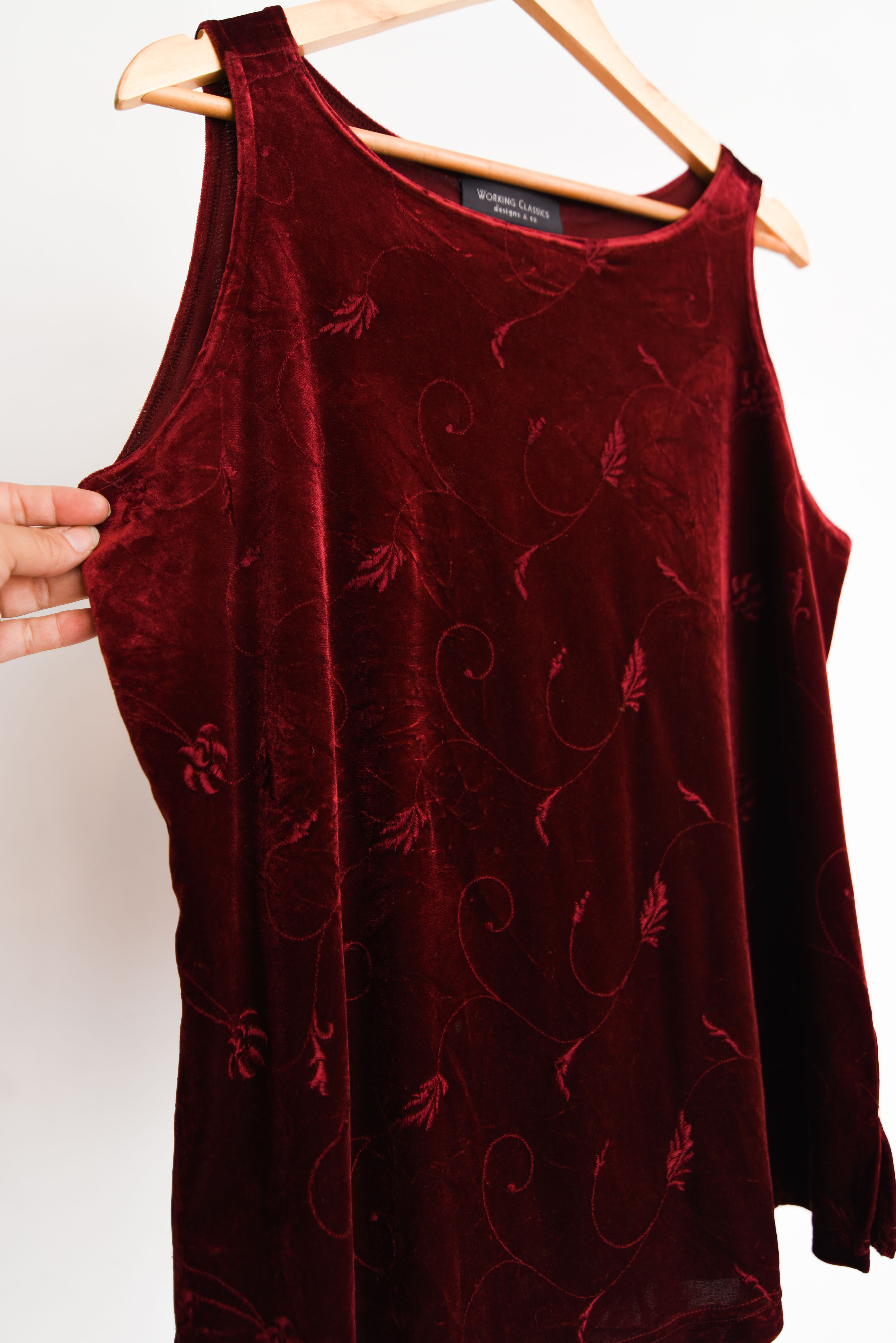 Top burdeo velvet floral 