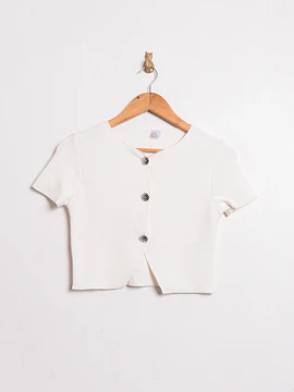 Croptop knit manga corta marfil