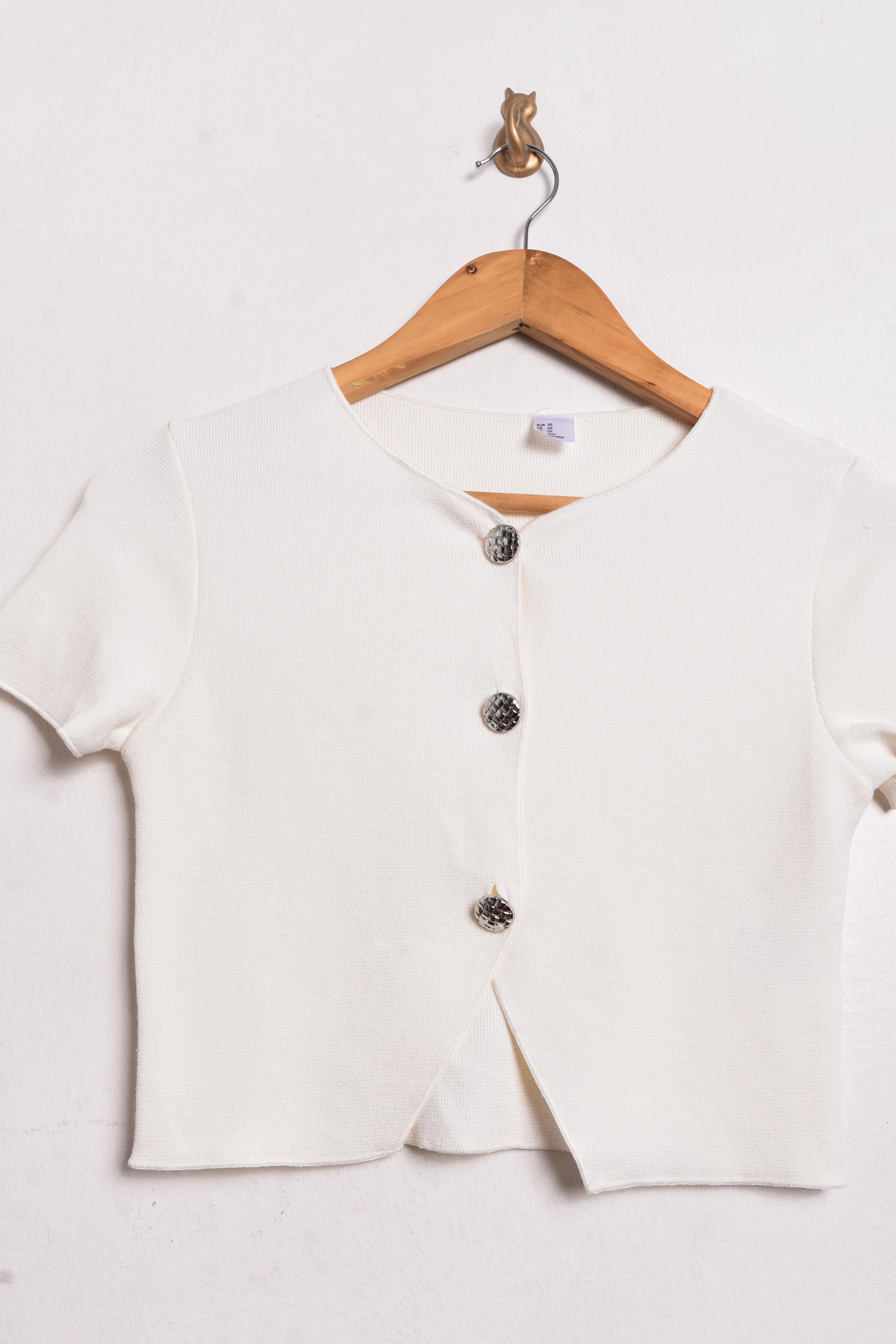 Croptop knit manga corta marfil