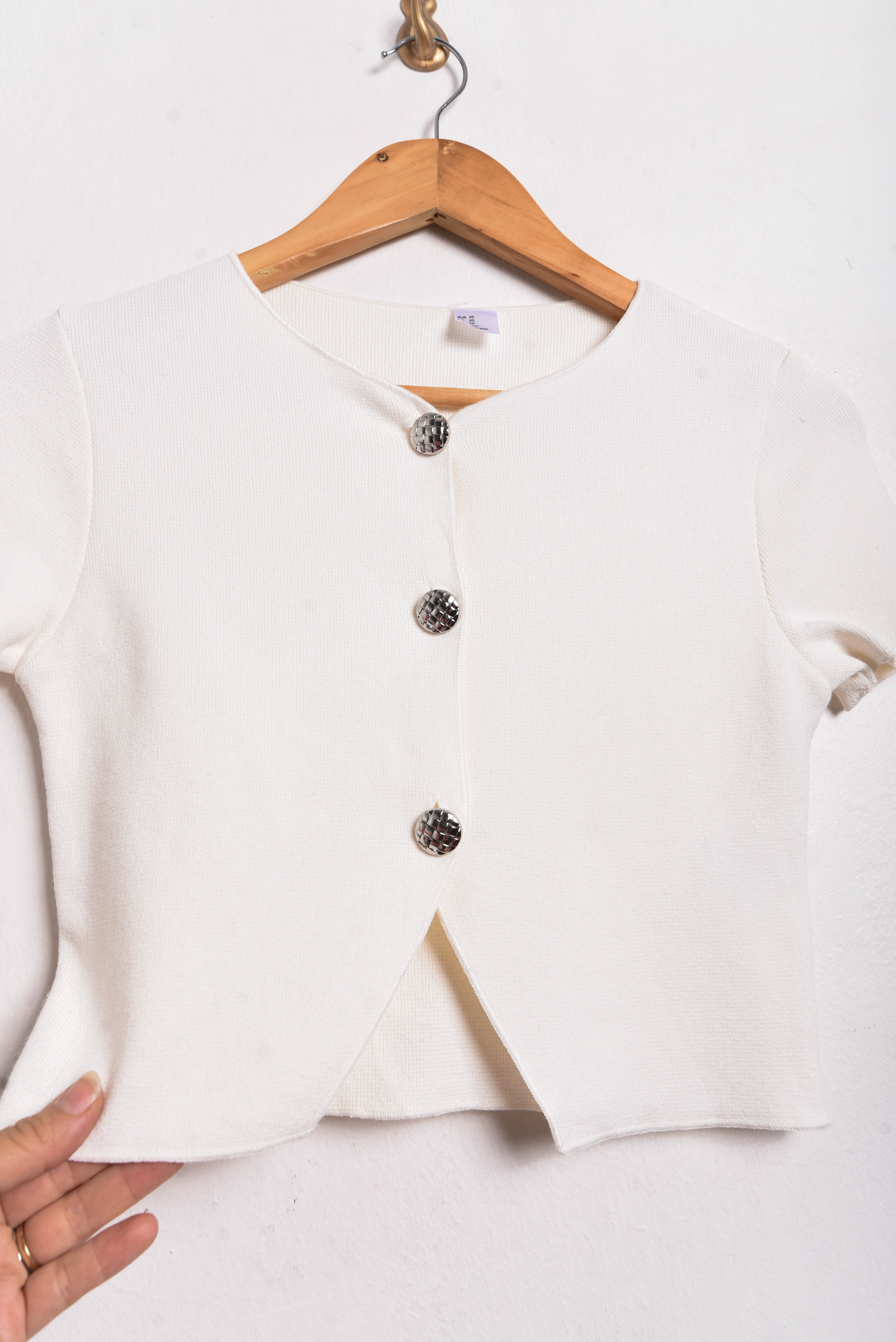 Croptop knit manga corta marfil
