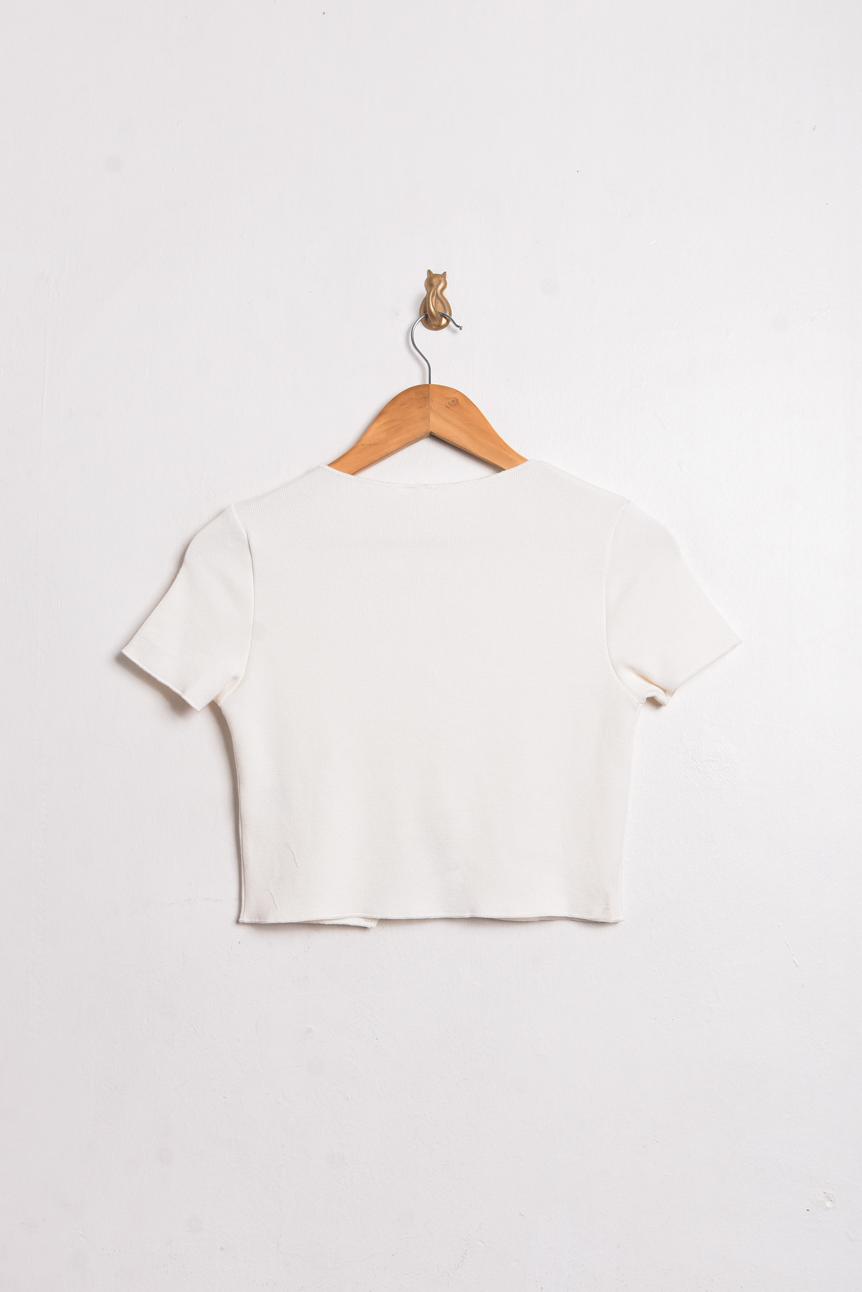 Croptop knit manga corta marfil