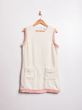 Vestido tweed marfil y rosa