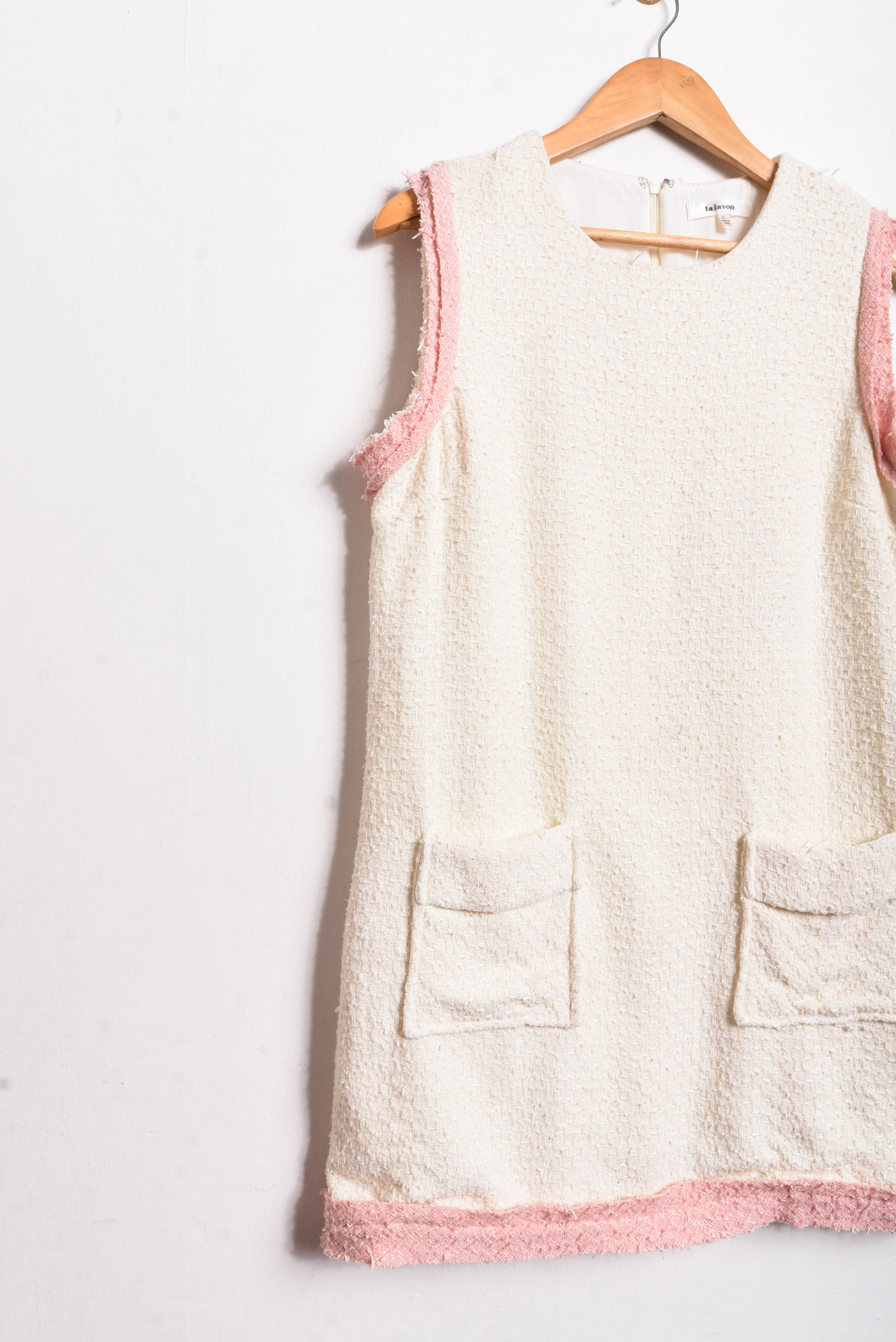 Vestido tweed marfil y rosa