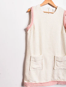 Vestido tweed marfil y rosa