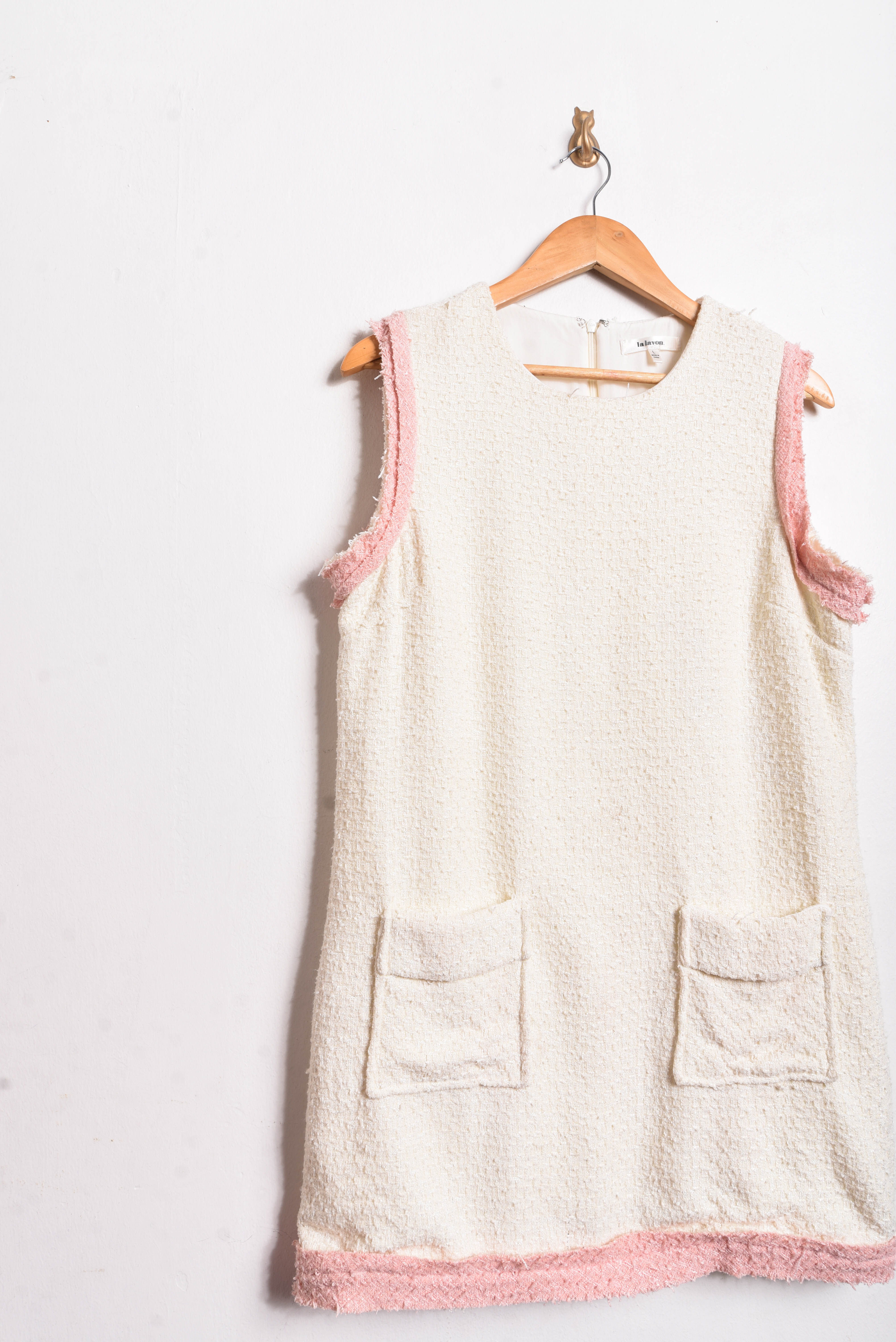 Vestido tweed marfil y rosa