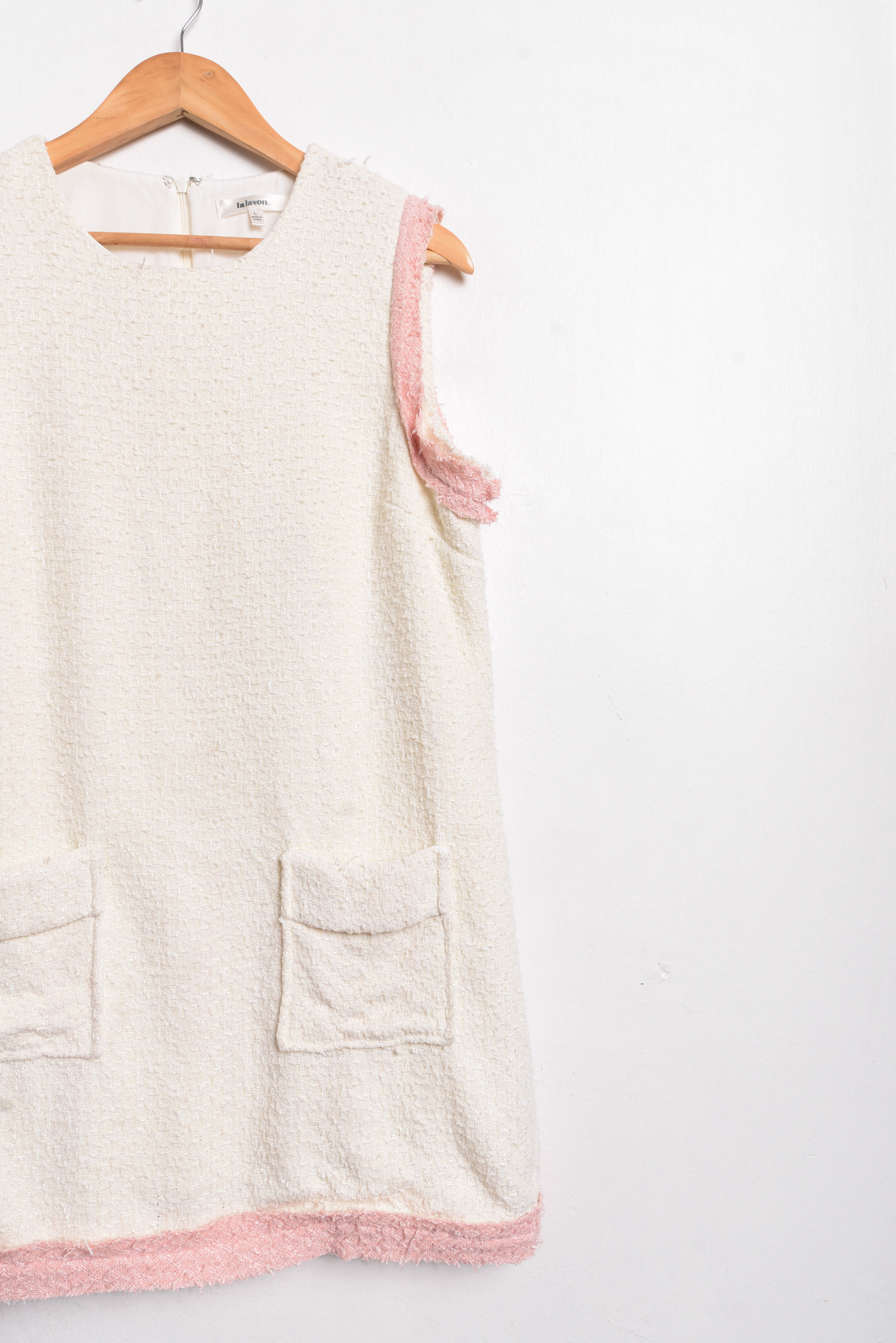 Vestido tweed marfil y rosa