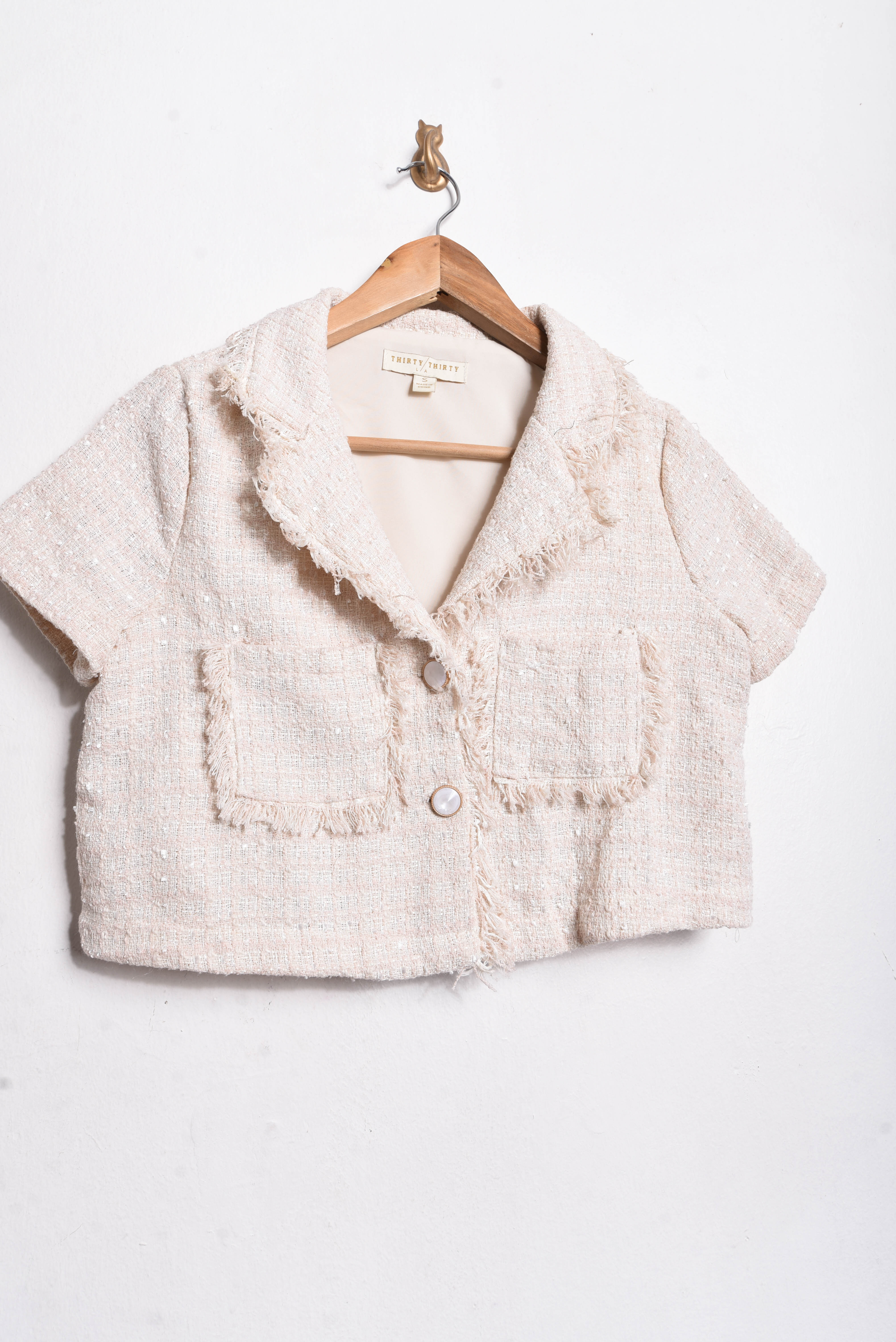 Chaqueta crop marfil tweed
