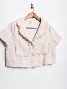 Chaqueta crop marfil tweed