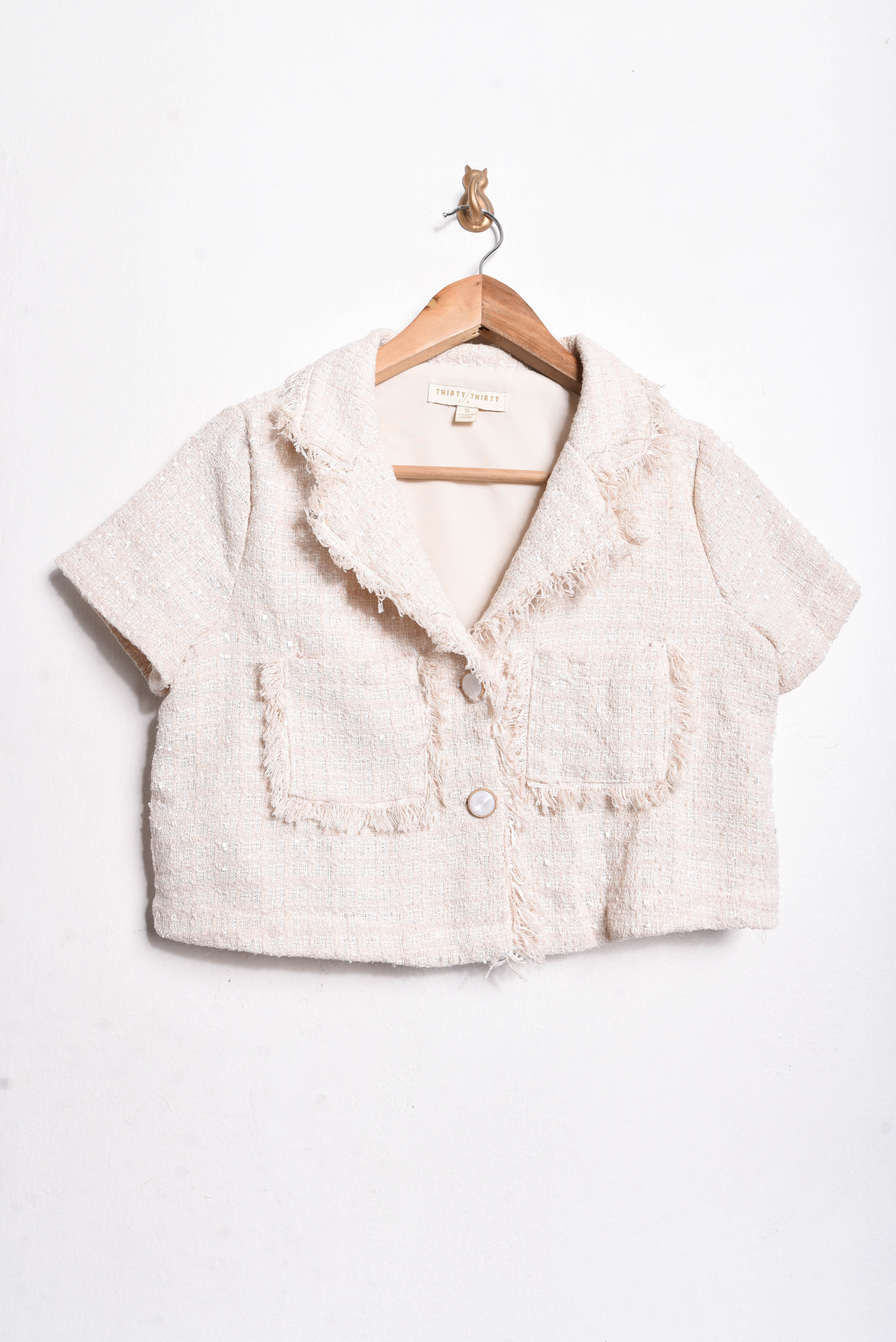 Chaqueta crop marfil tweed