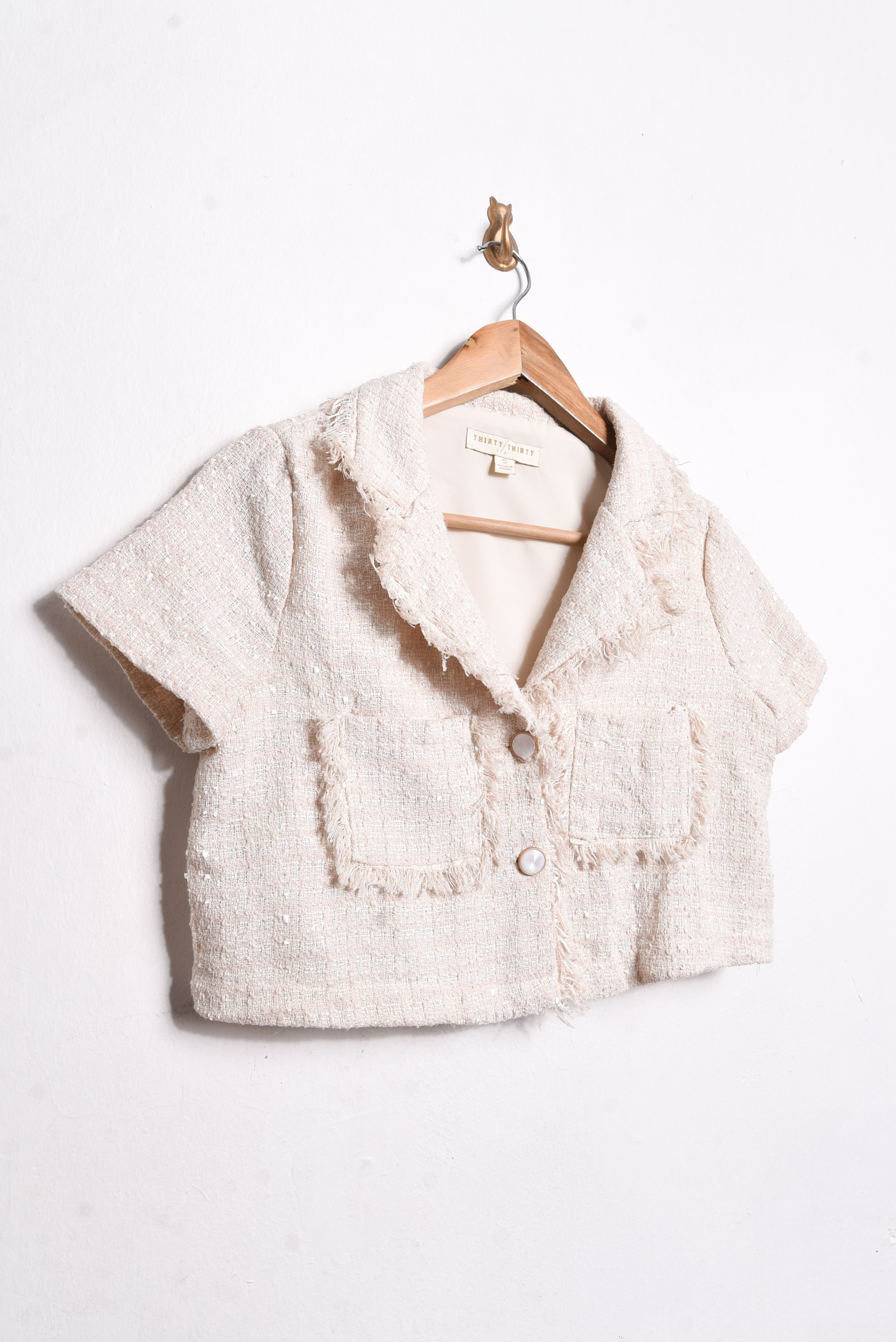 Chaqueta crop marfil tweed