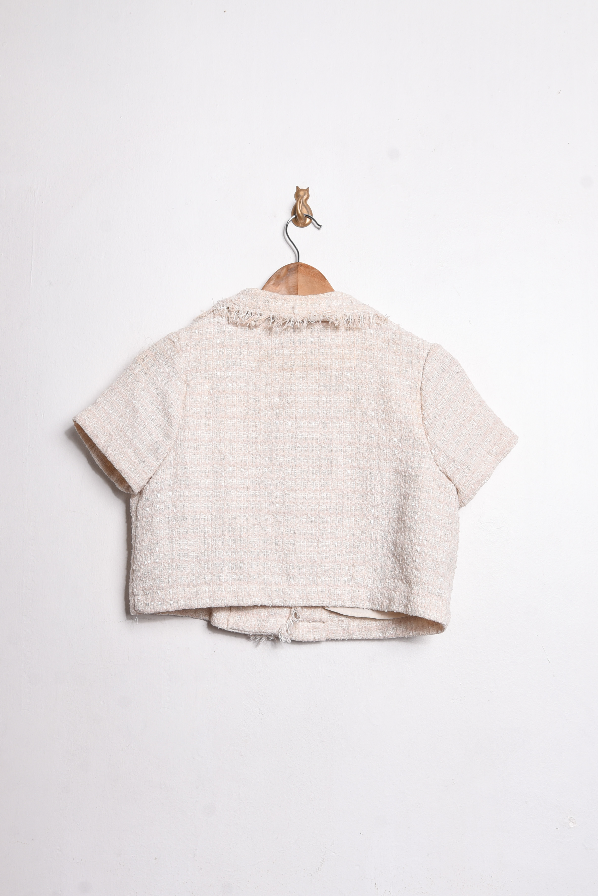 Chaqueta crop marfil tweed