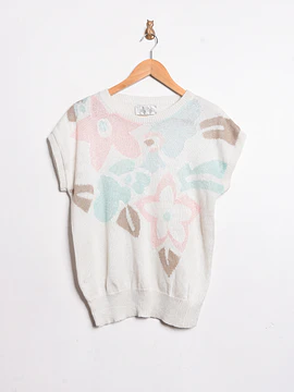 Top 80s pastel floral tejido