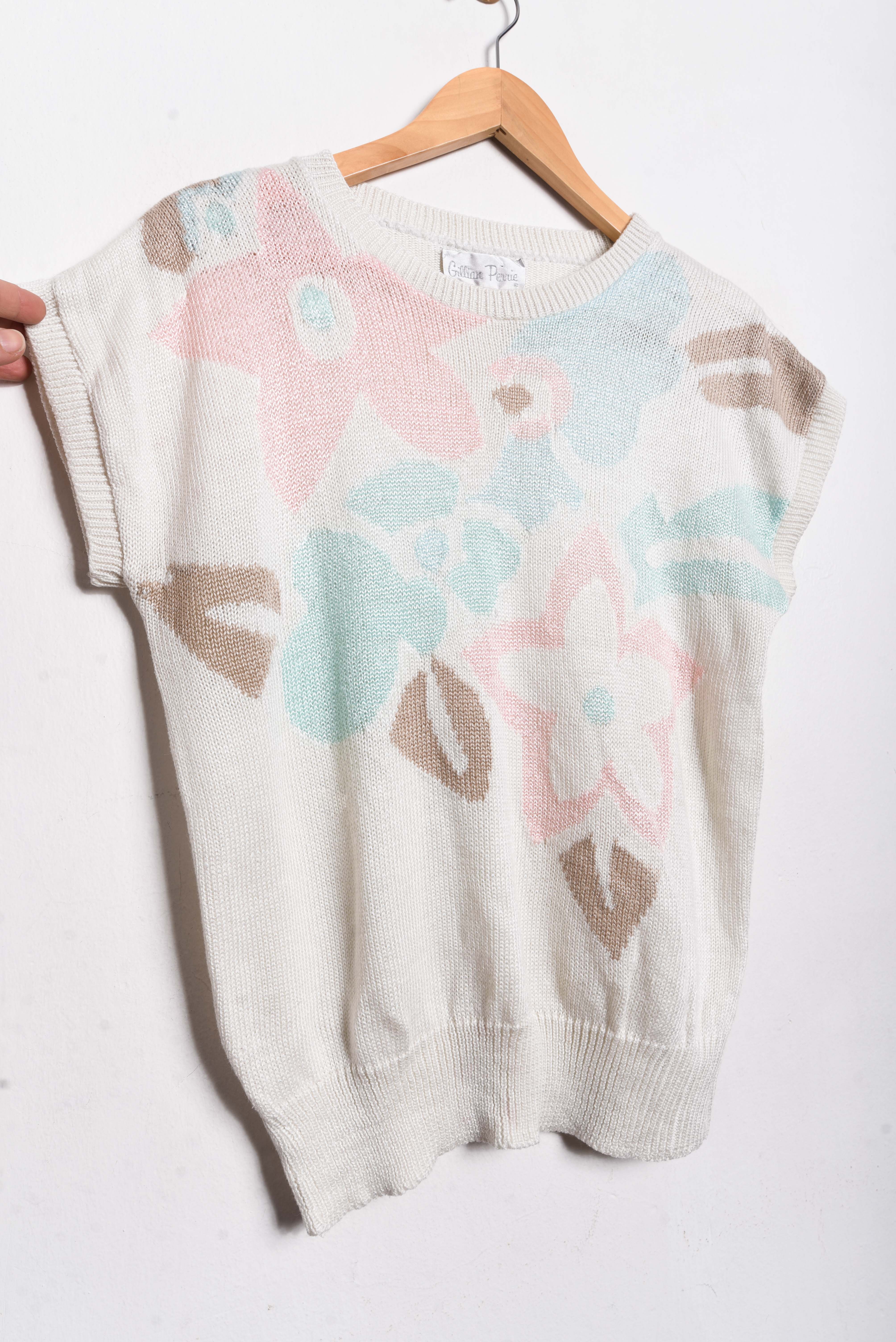 Top 80s pastel floral tejido