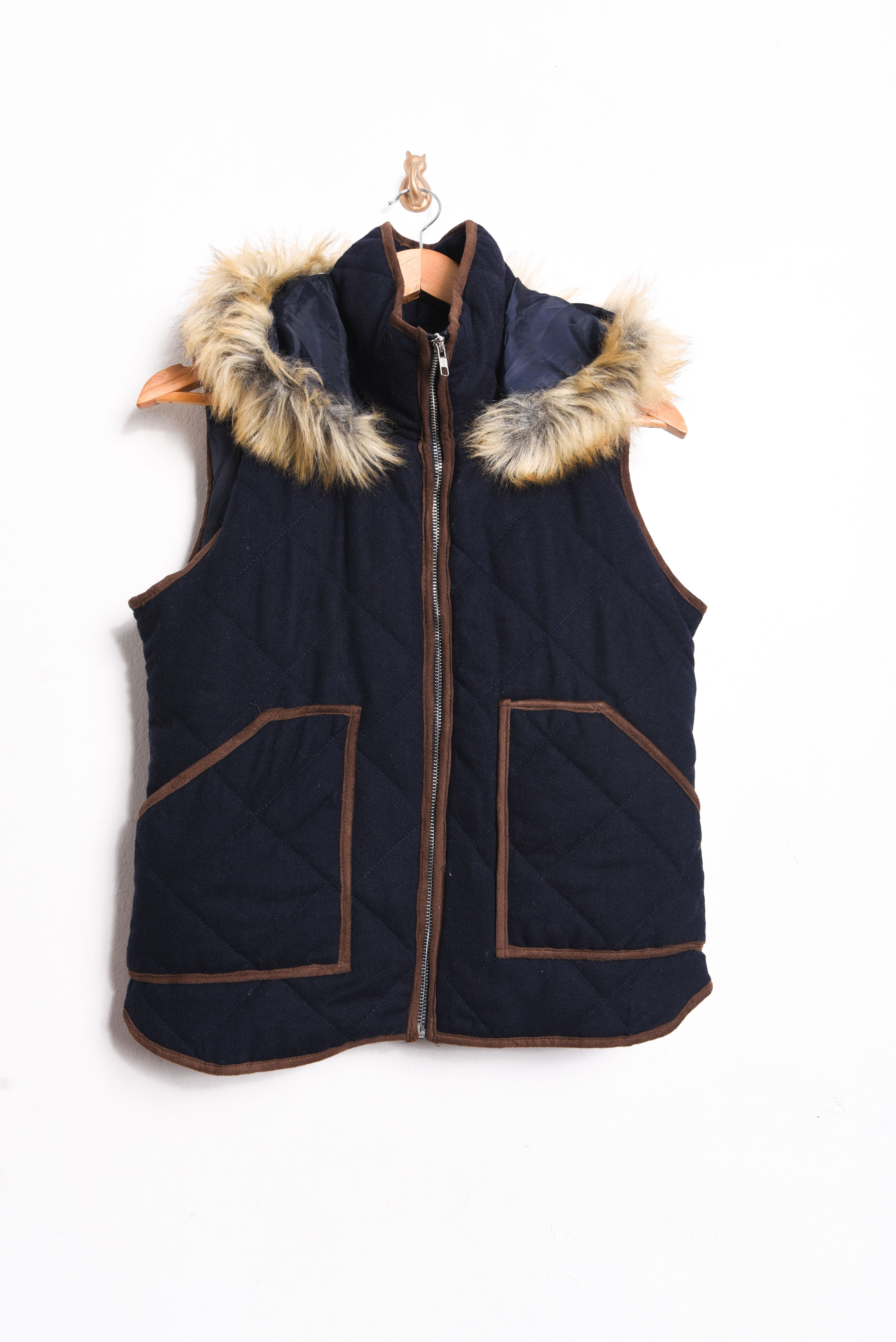 Chaqueta vest lana navy capucha 