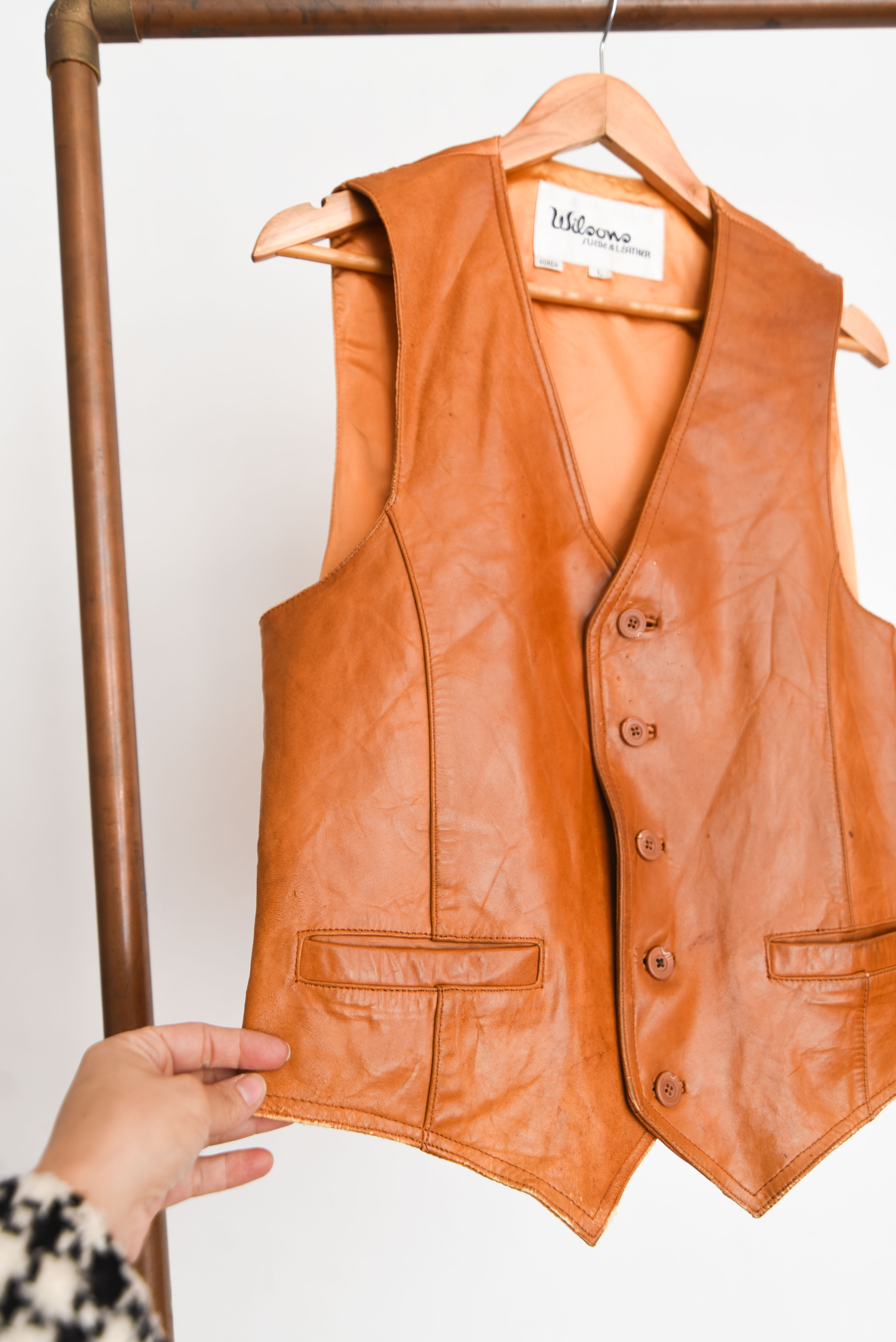 Vest cuero camel 70s