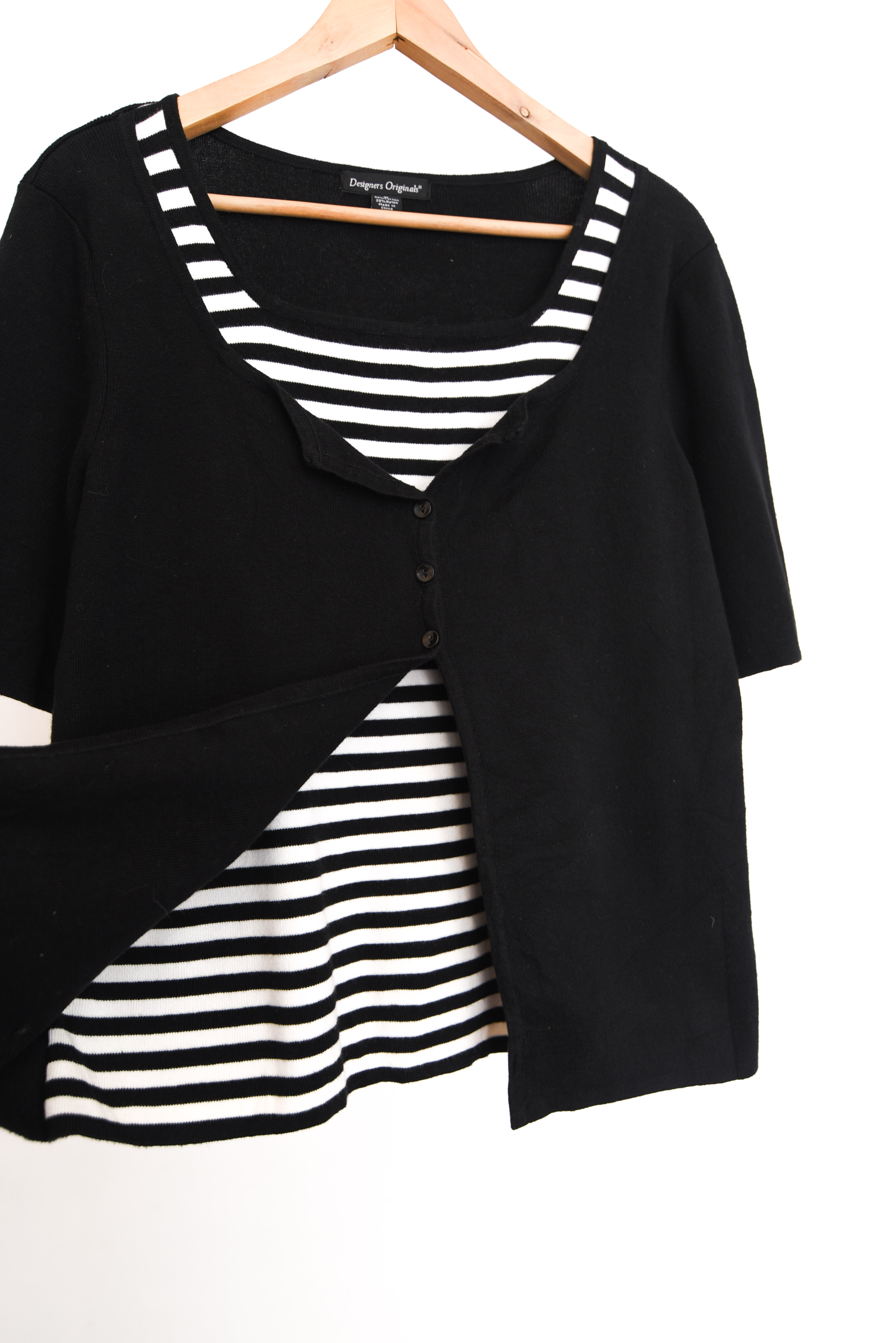 Top tejido cardigan rayado b&w