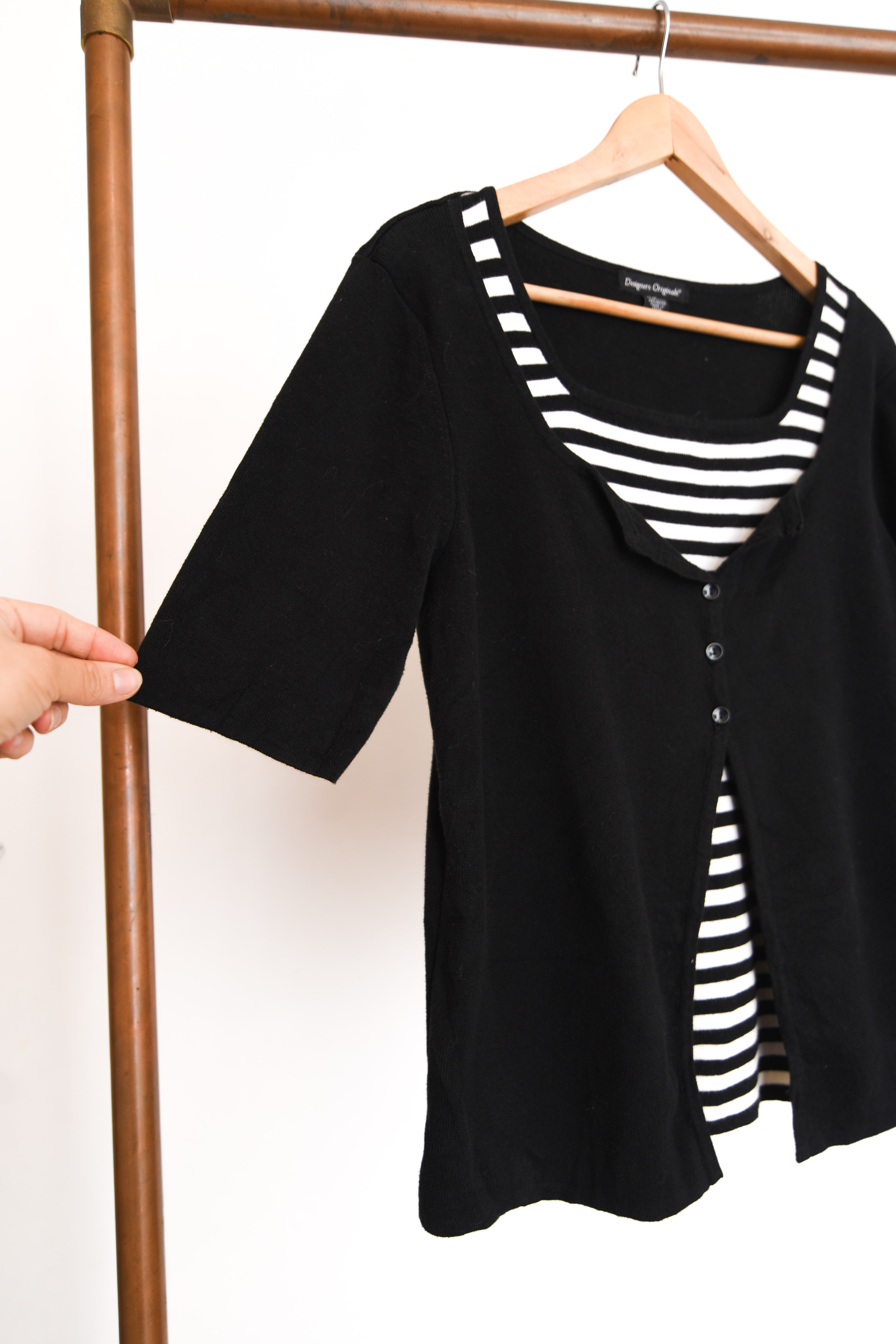 Top tejido cardigan rayado b&w