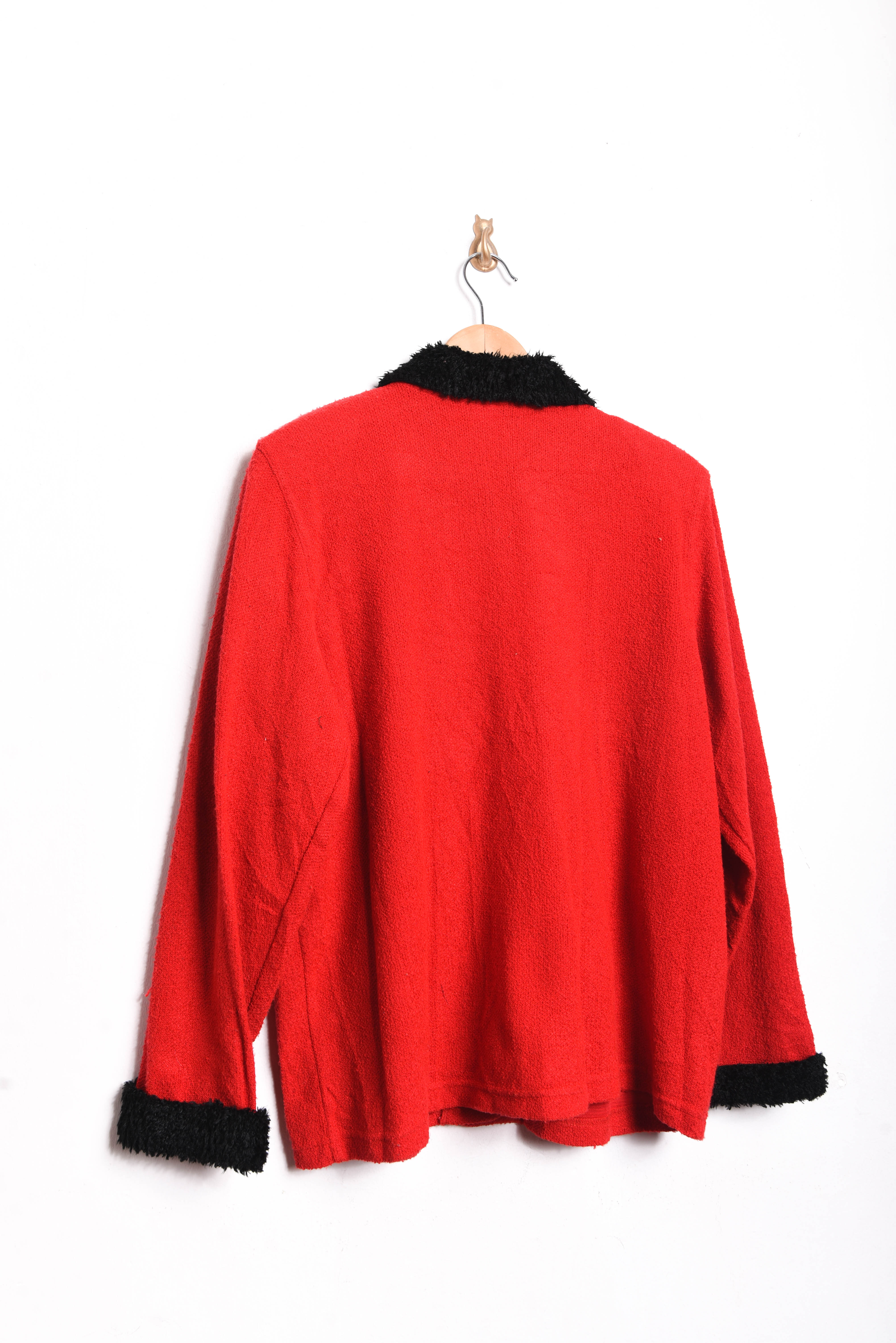 Cardigan rojo y negro furry