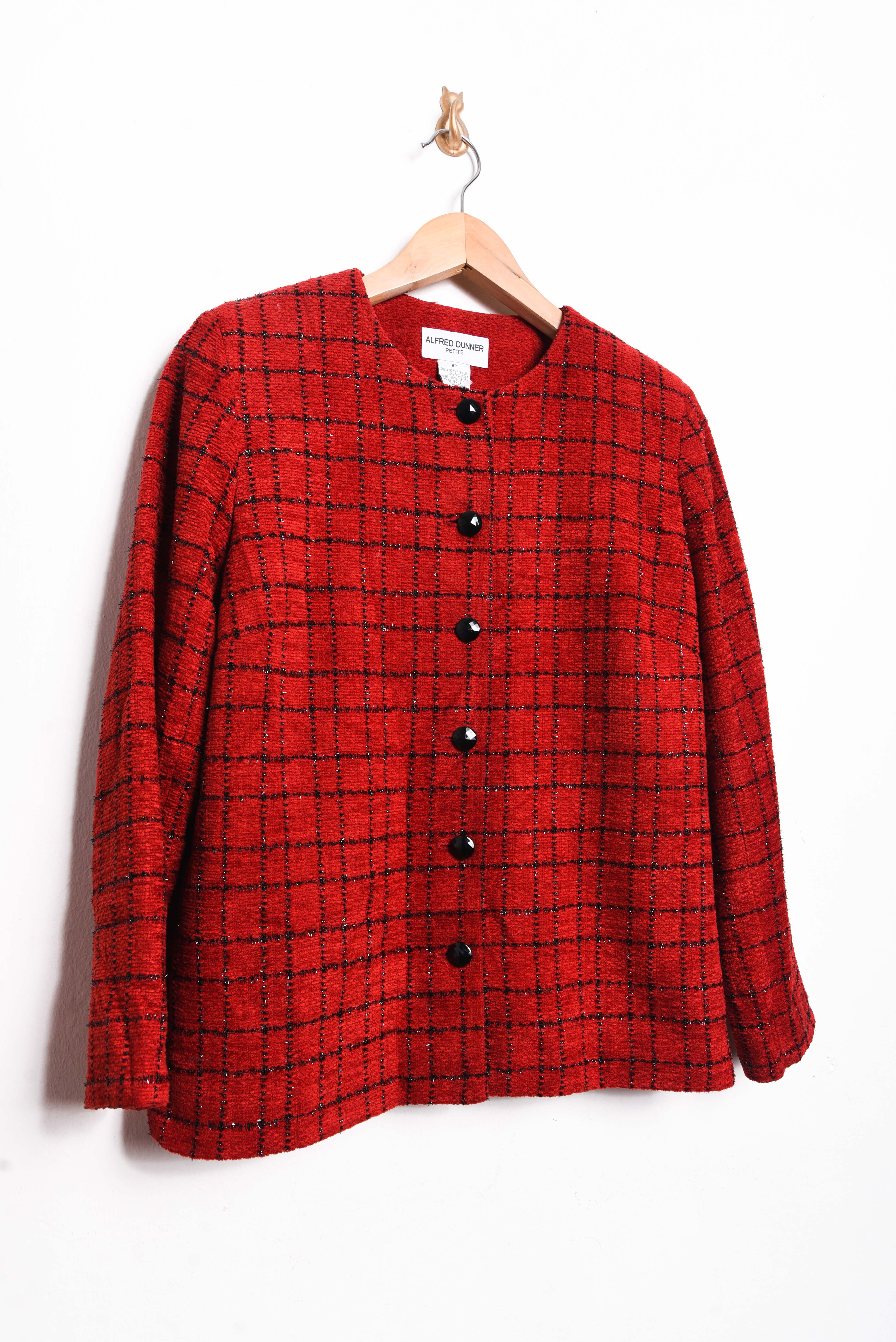 Chaqueta roja grilla brillos