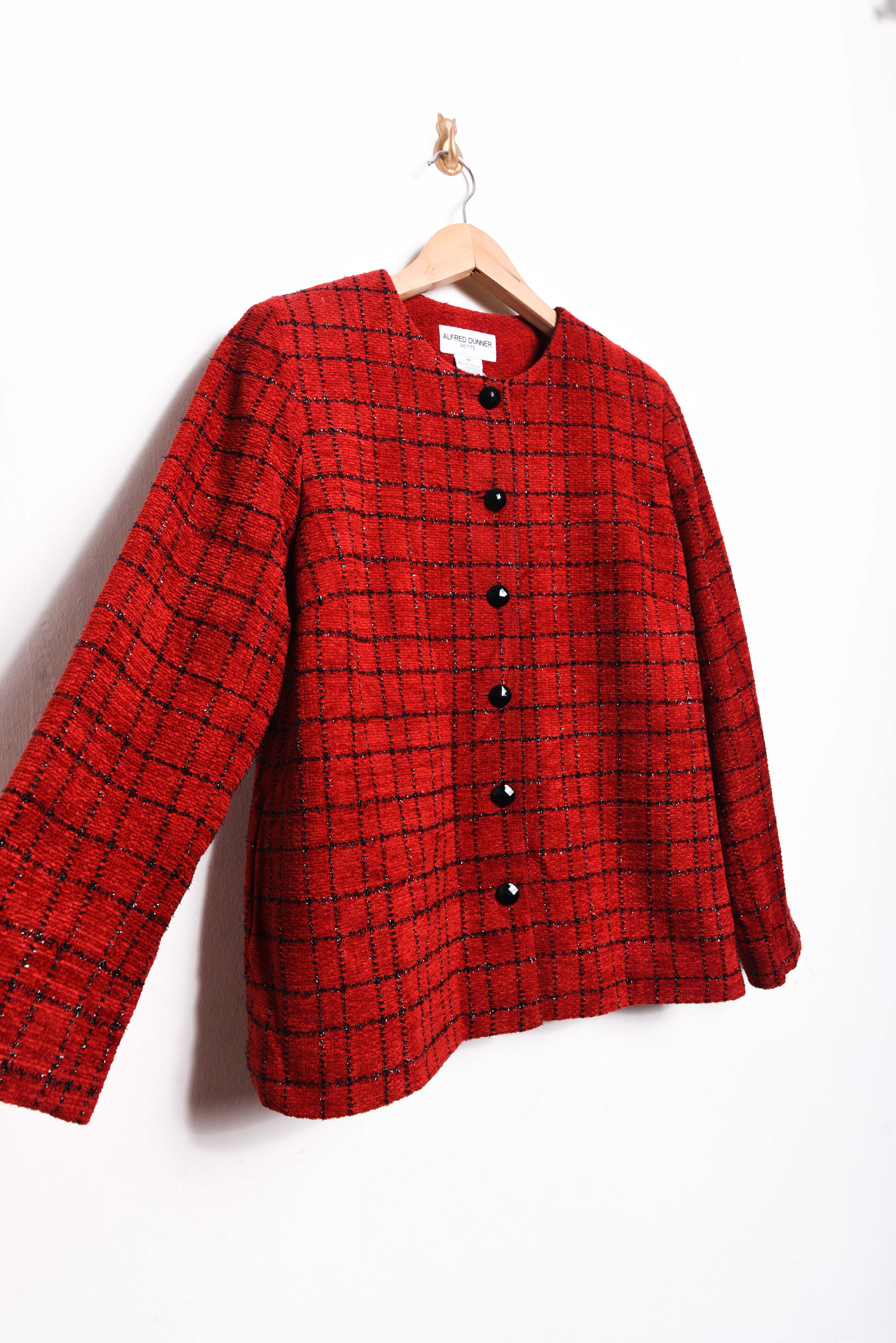 Chaqueta roja grilla brillos