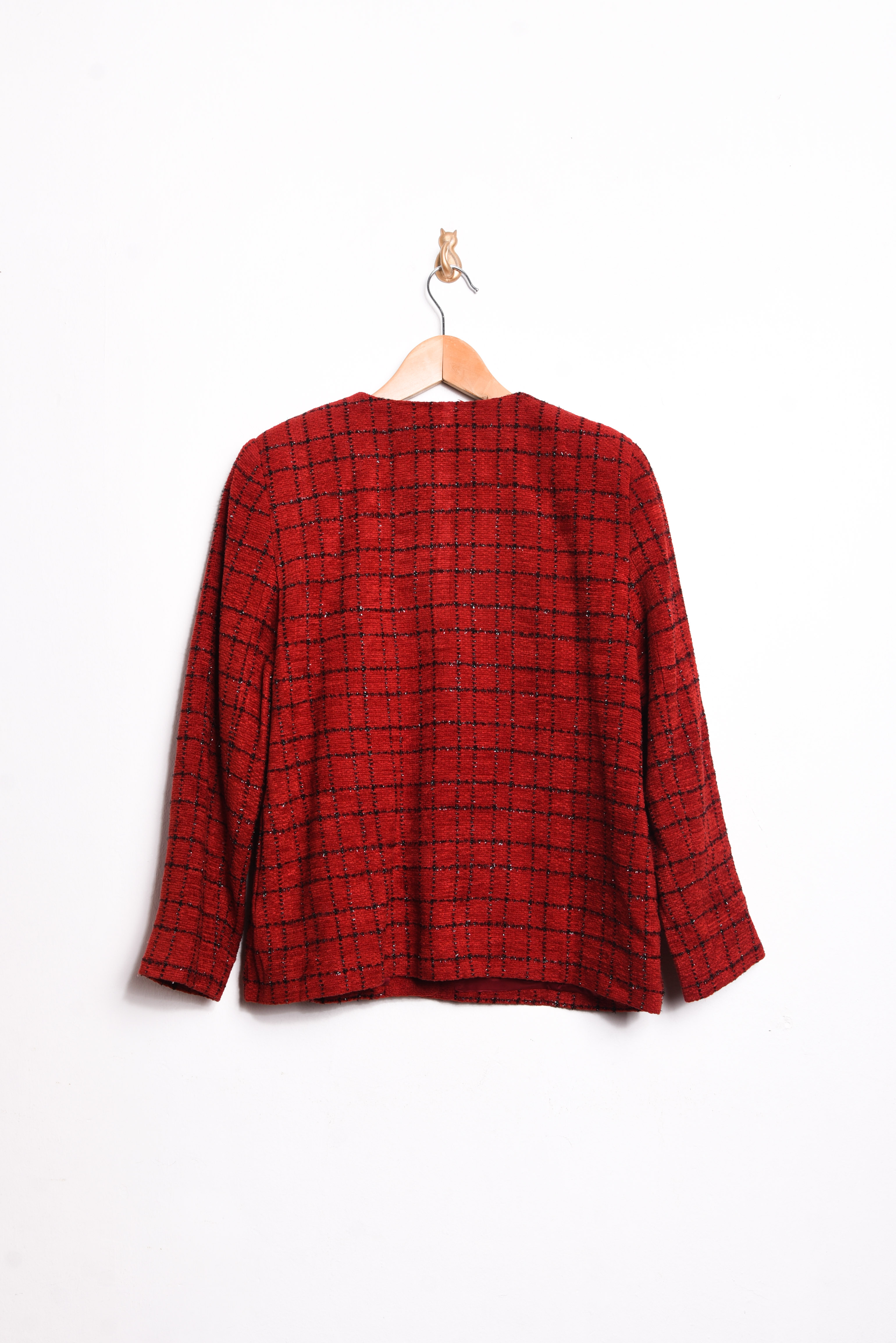 Chaqueta roja grilla brillos