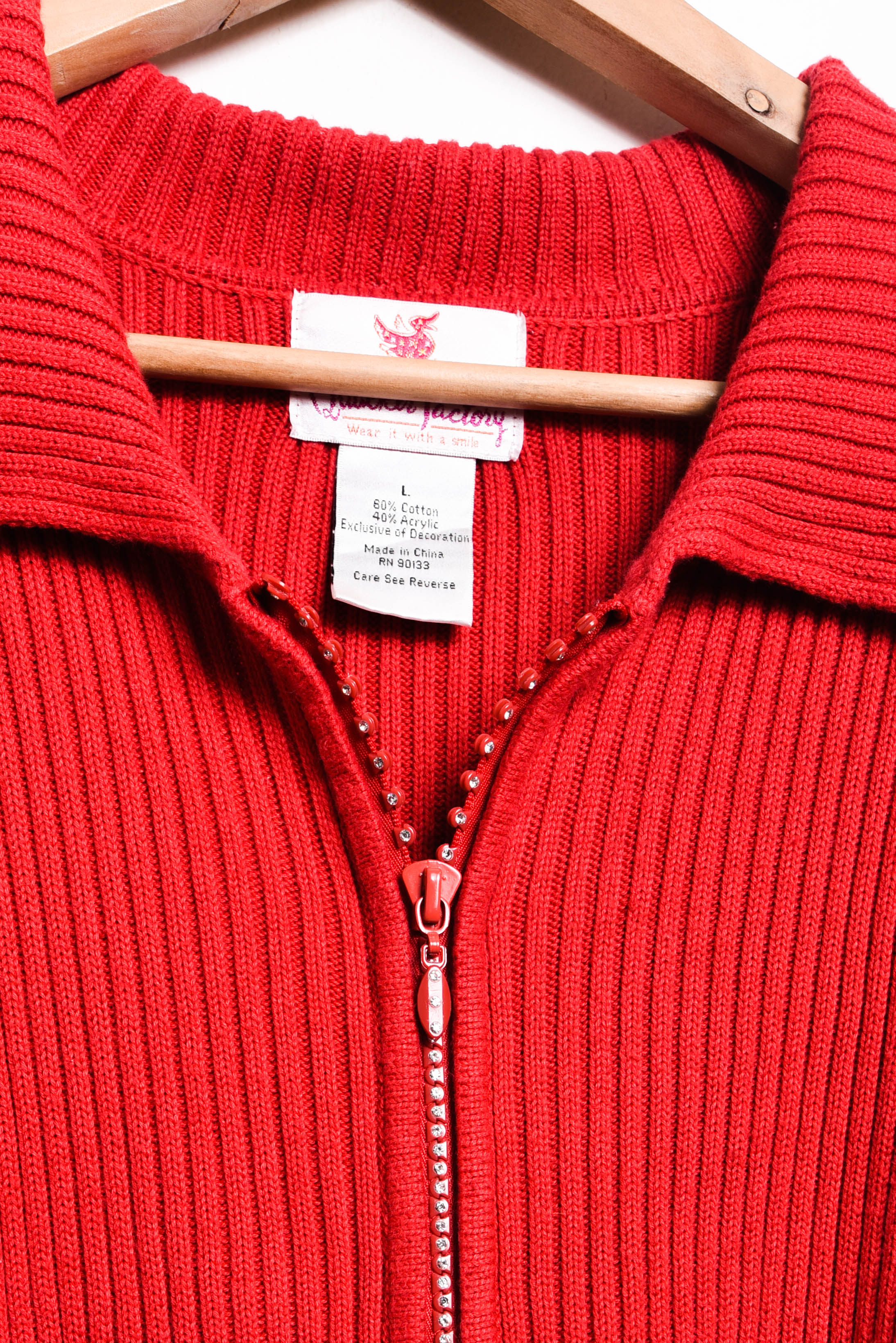 Top tejido rojo acanalado brillos